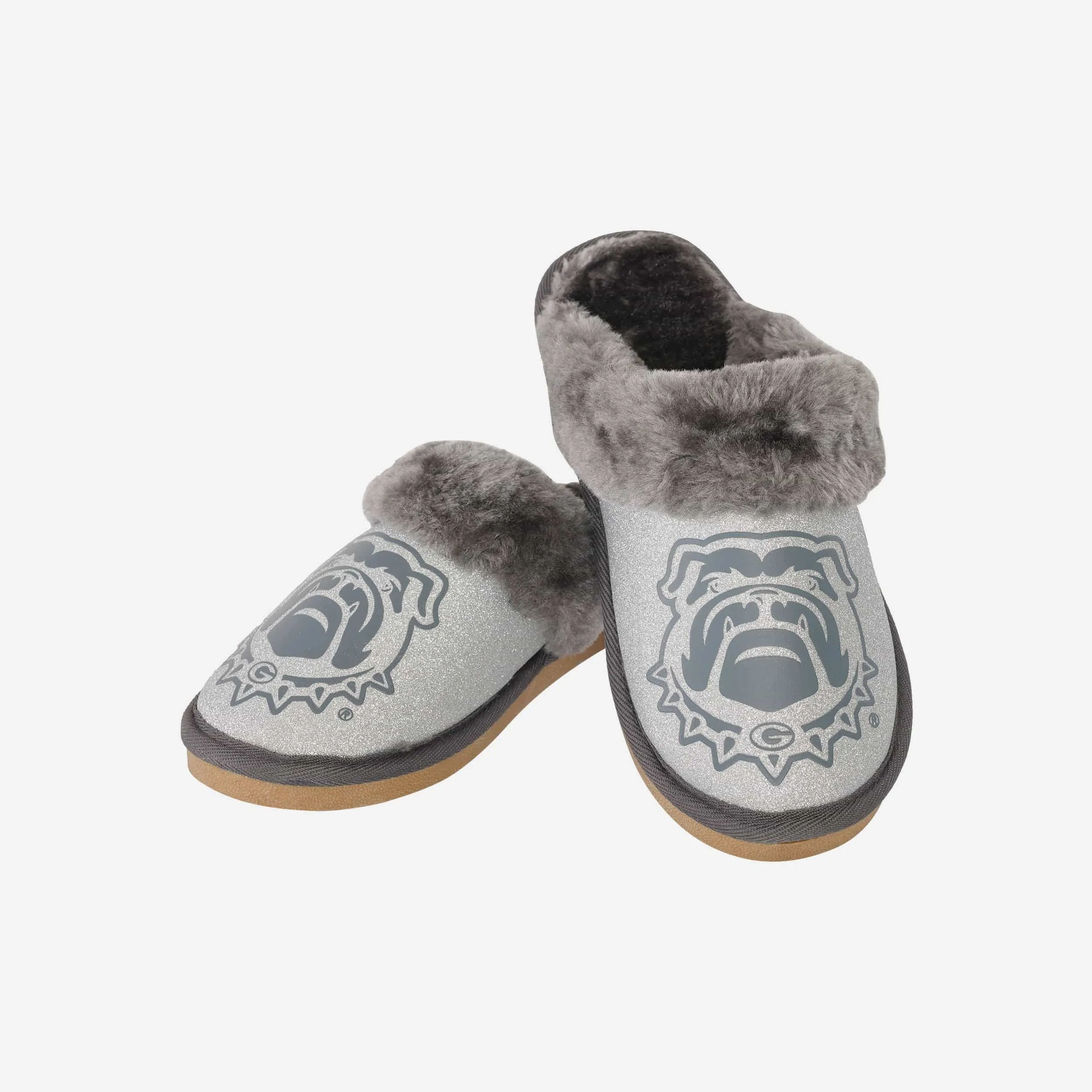 Georgia Bulldogs Womens Glitter Open Back Fur Moccasin Slipper