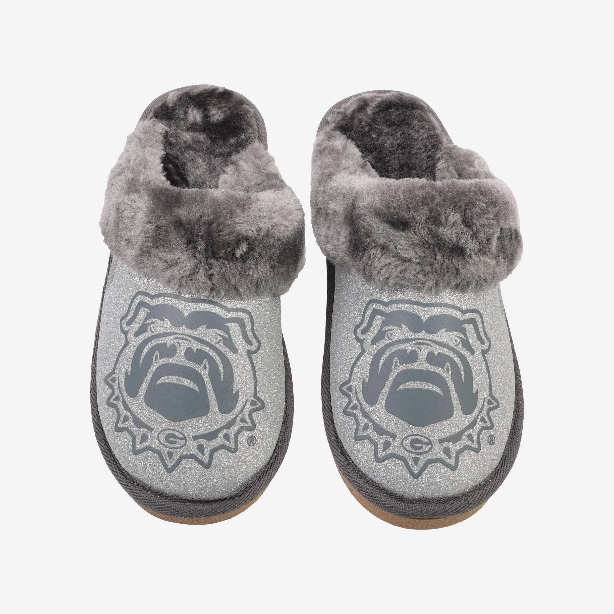 Georgia Bulldogs Womens Glitter Open Back Fur Moccasin Slipper