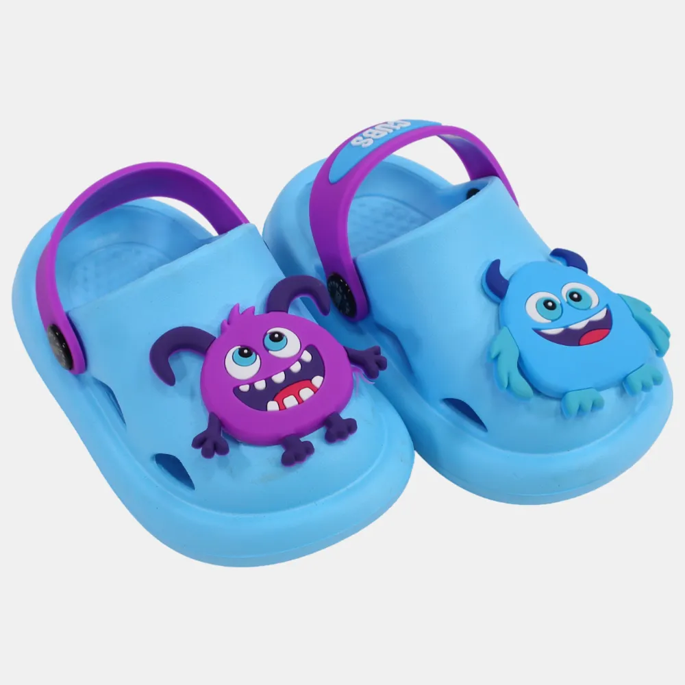 Girls Rubber Clogs – Baby Blue with Monster Design