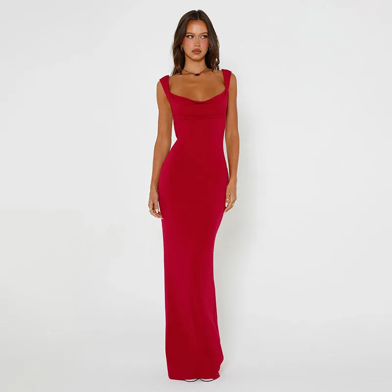 Glamorous Backless Bodycon Maxi Dress with Bow Accent