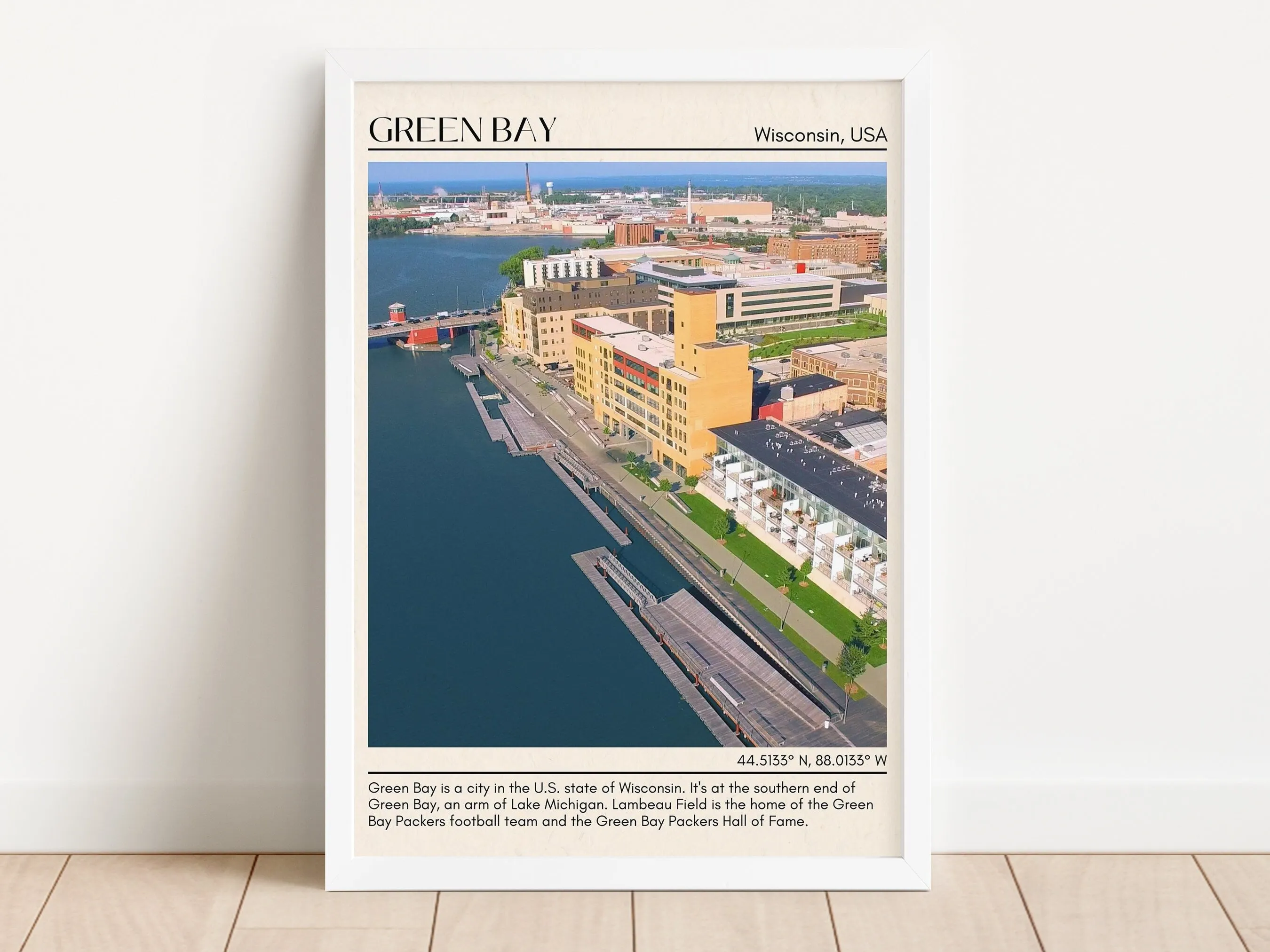 Green Bay Minimal Wall Art, Wisconsin, USA