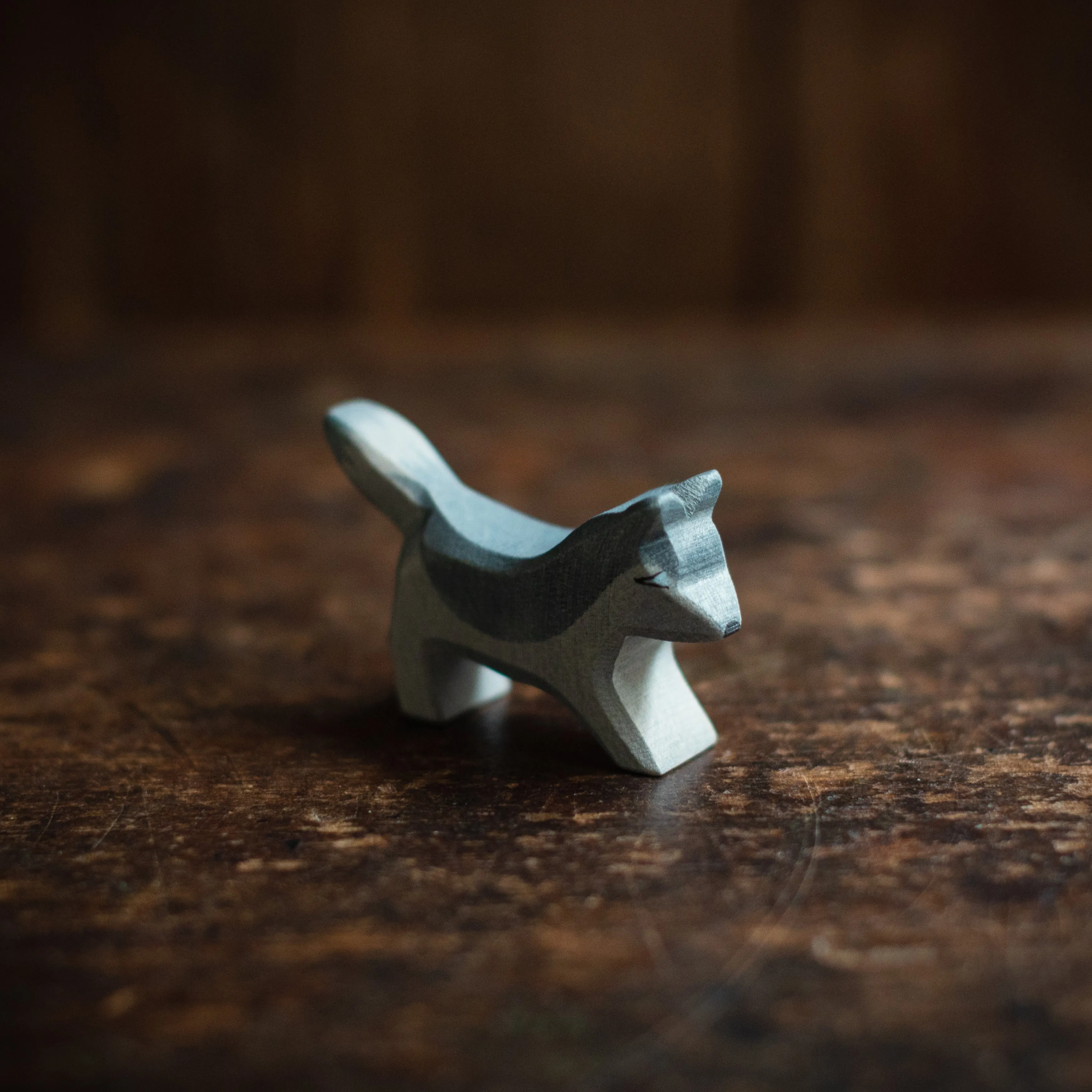 Handcrafted Wooden Baby Wolf Running
