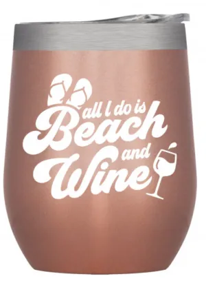 Insulated Wine Tumbler - Beach & Wine - Rose Gold