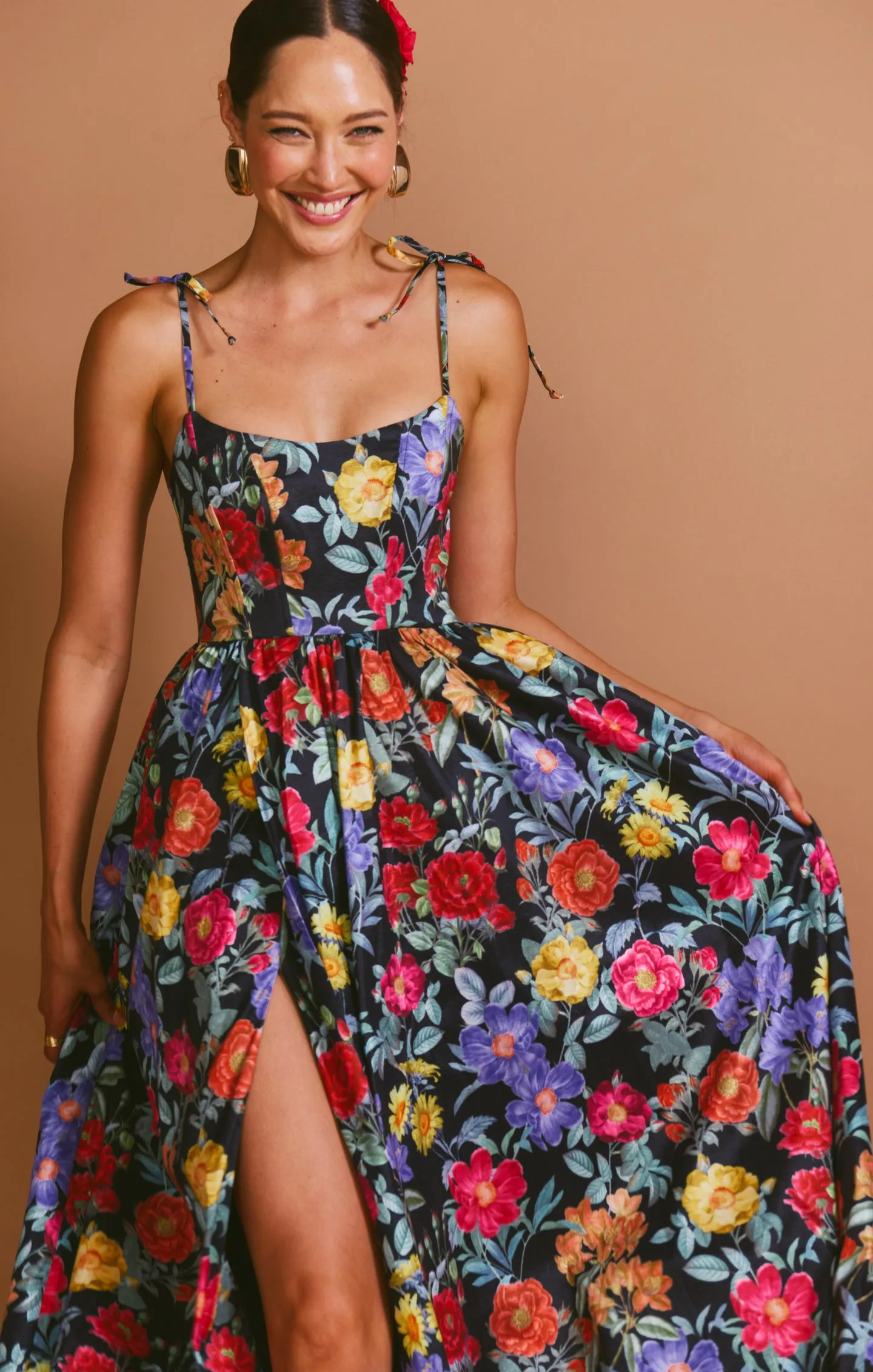 Juliet Maxi Dress ~ Charm Peony Black Taffeta