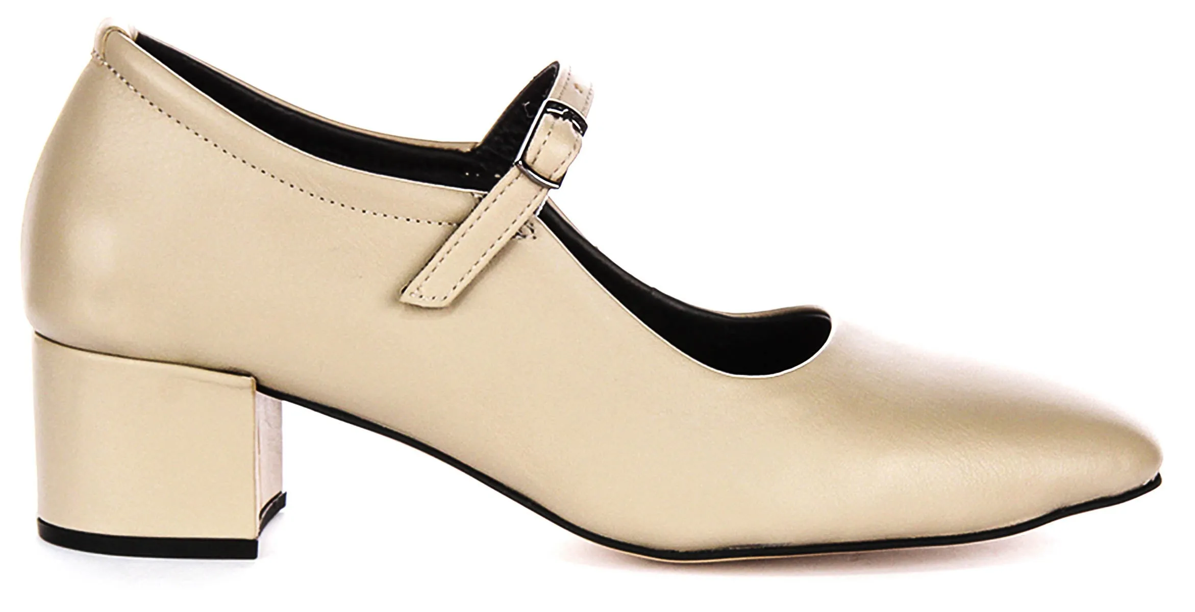 Justinreess England Kamila Square Toe Mary Jane Heel in Nude Leather
