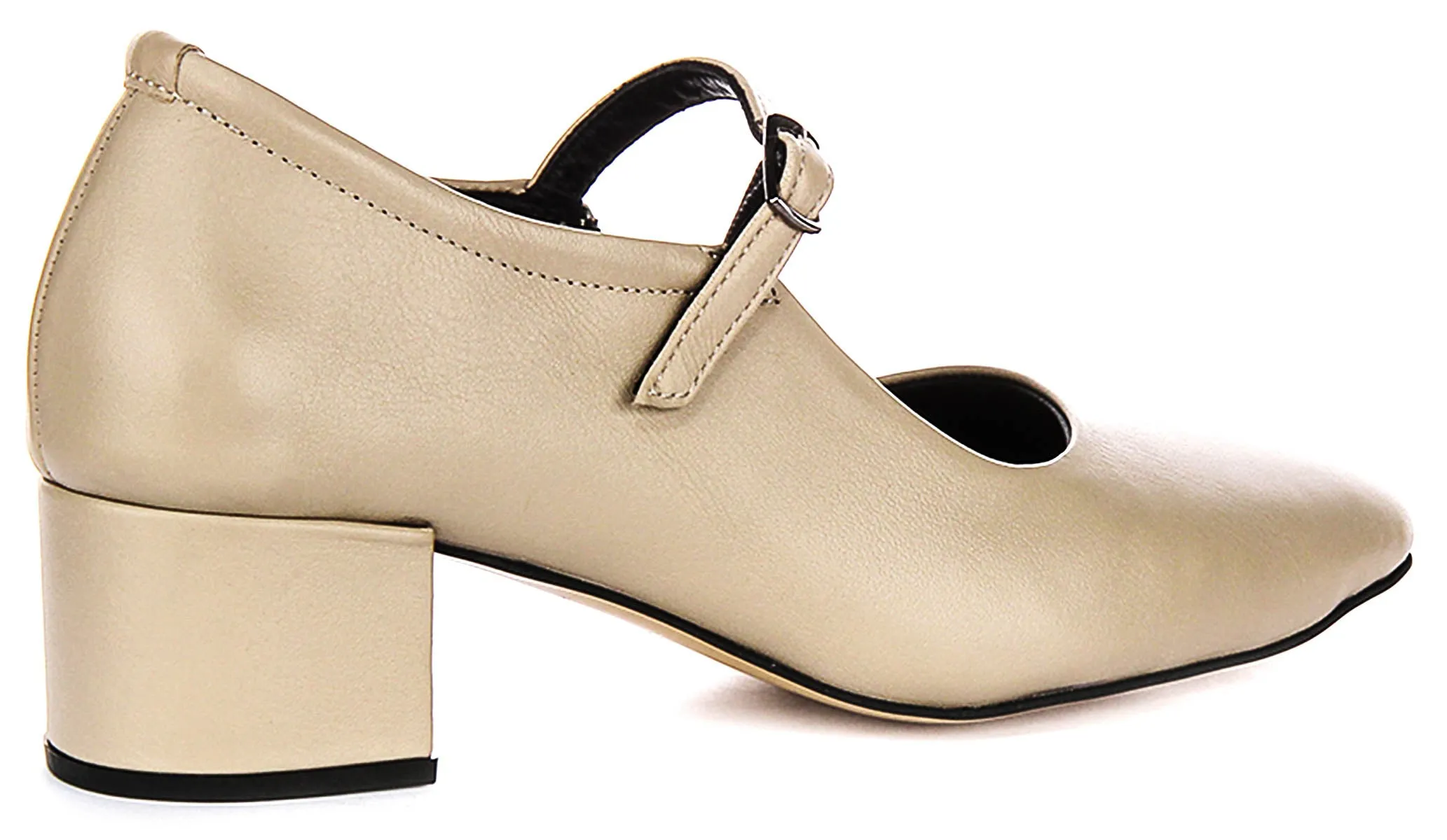 Justinreess England Kamila Square Toe Mary Jane Heel in Nude Leather