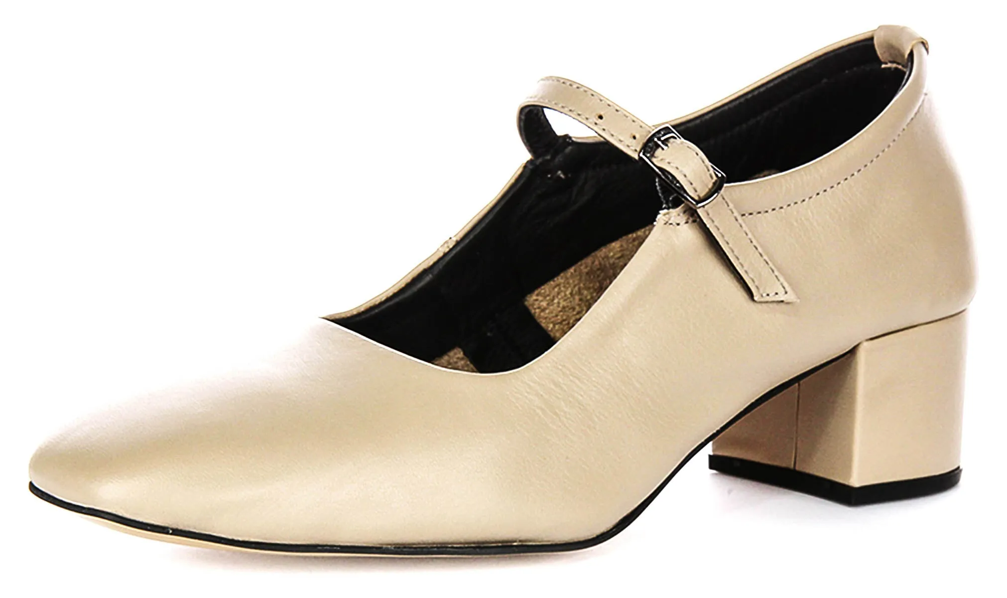 Justinreess England Kamila Square Toe Mary Jane Heel in Nude Leather