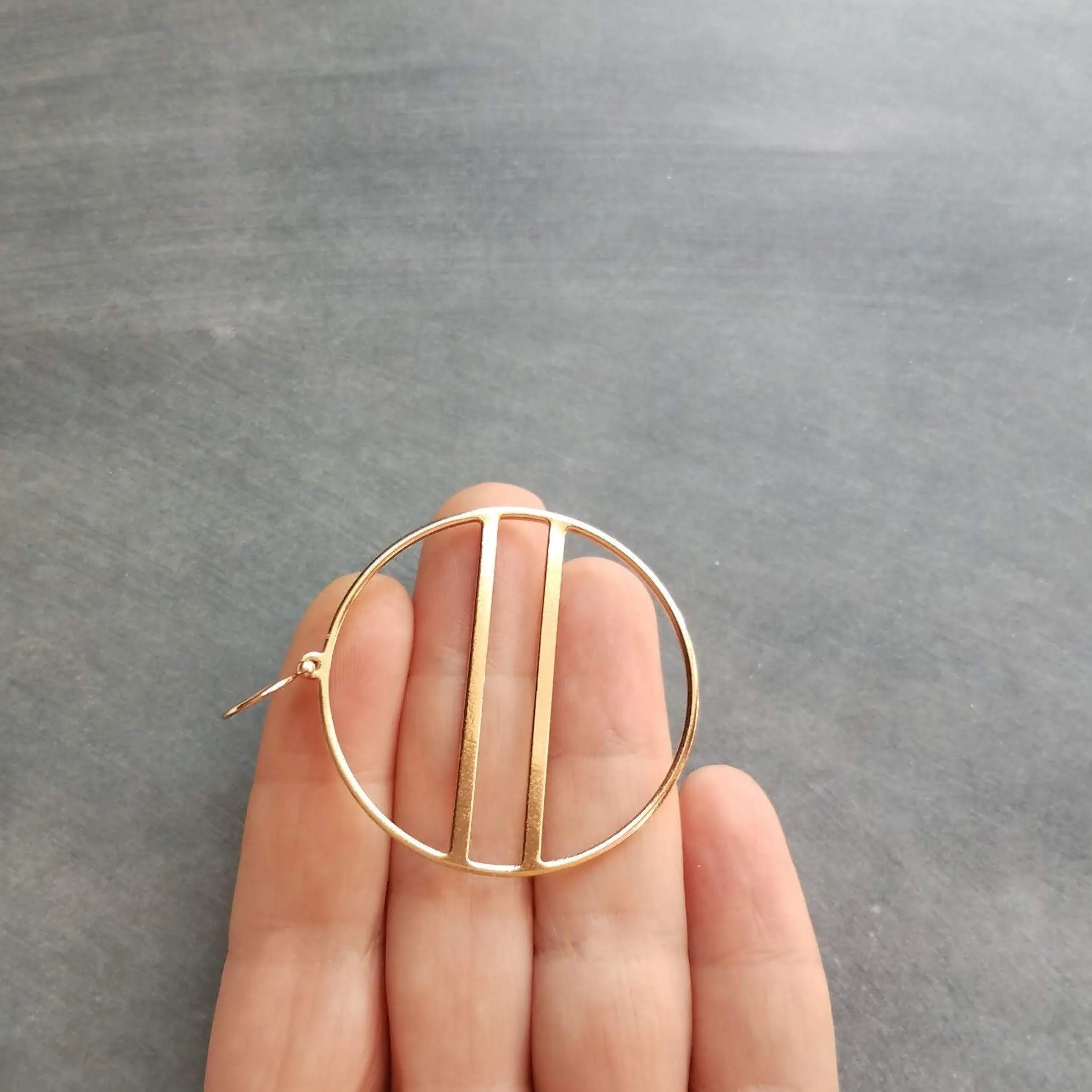 Large Rose Gold Circle Earrings, 2.25 inch hoop earring, big open circle, double lines circle, large lightweight earring, big round earring