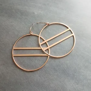 Large Rose Gold Circle Earrings, 2.25 inch hoop earring, big open circle, double lines circle, large lightweight earring, big round earring