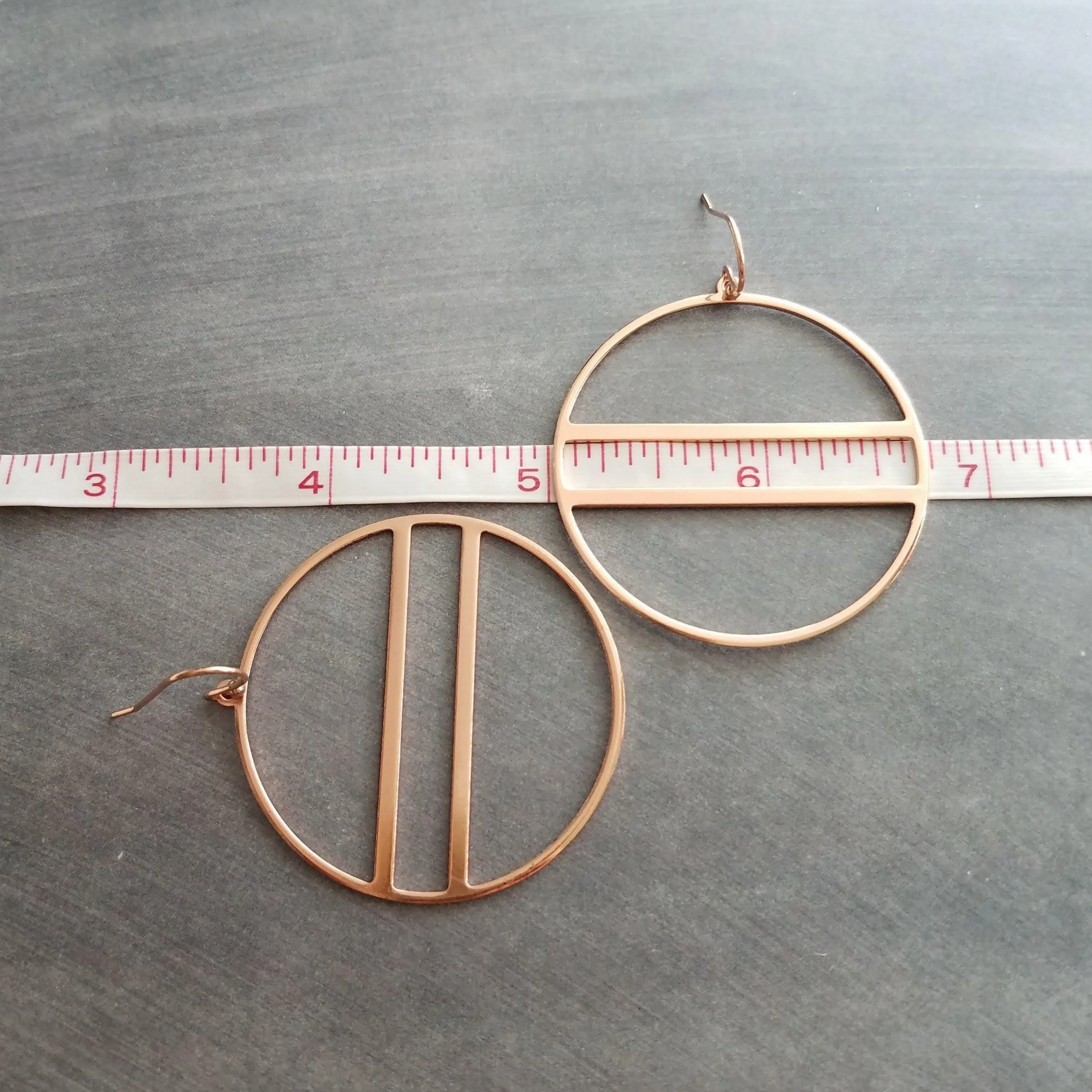 Large Rose Gold Circle Earrings, 2.25 inch hoop earring, big open circle, double lines circle, large lightweight earring, big round earring