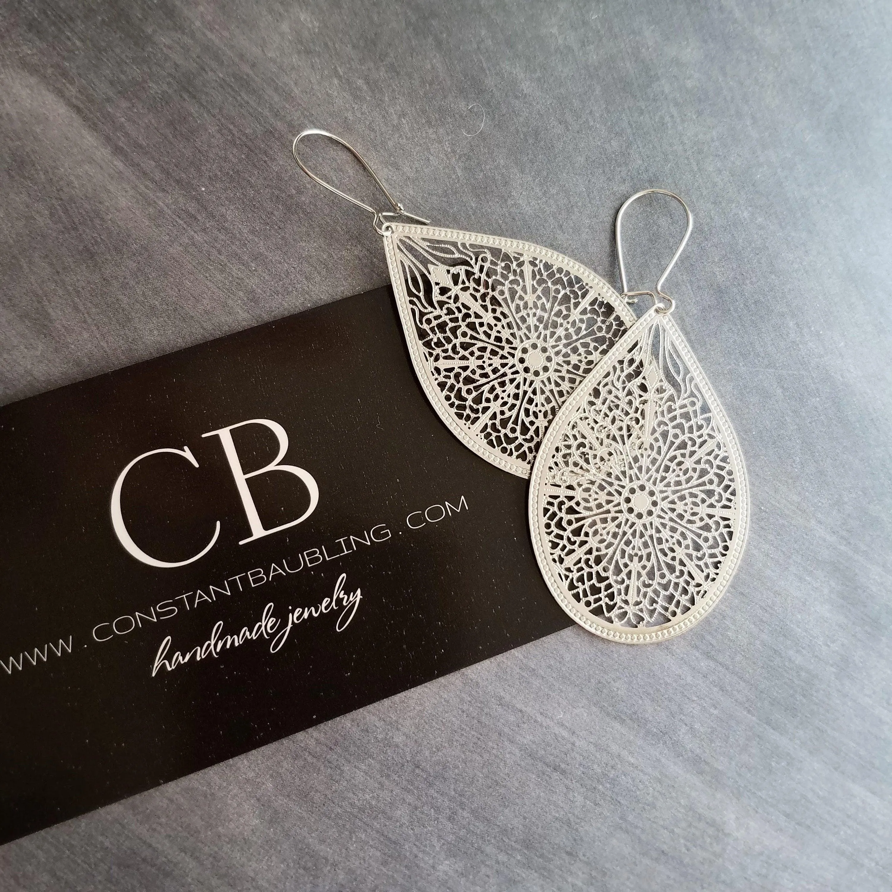 Large Silver Teardrop Earrings, silver filigree earring, statement earrings, large drop earring, cut out earring, big lightweight earrings