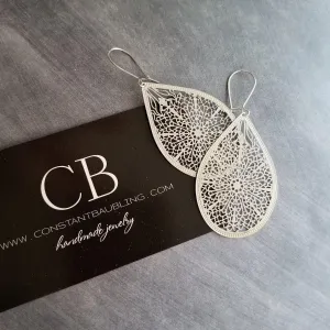Large Silver Teardrop Earrings, silver filigree earring, statement earrings, large drop earring, cut out earring, big lightweight earrings
