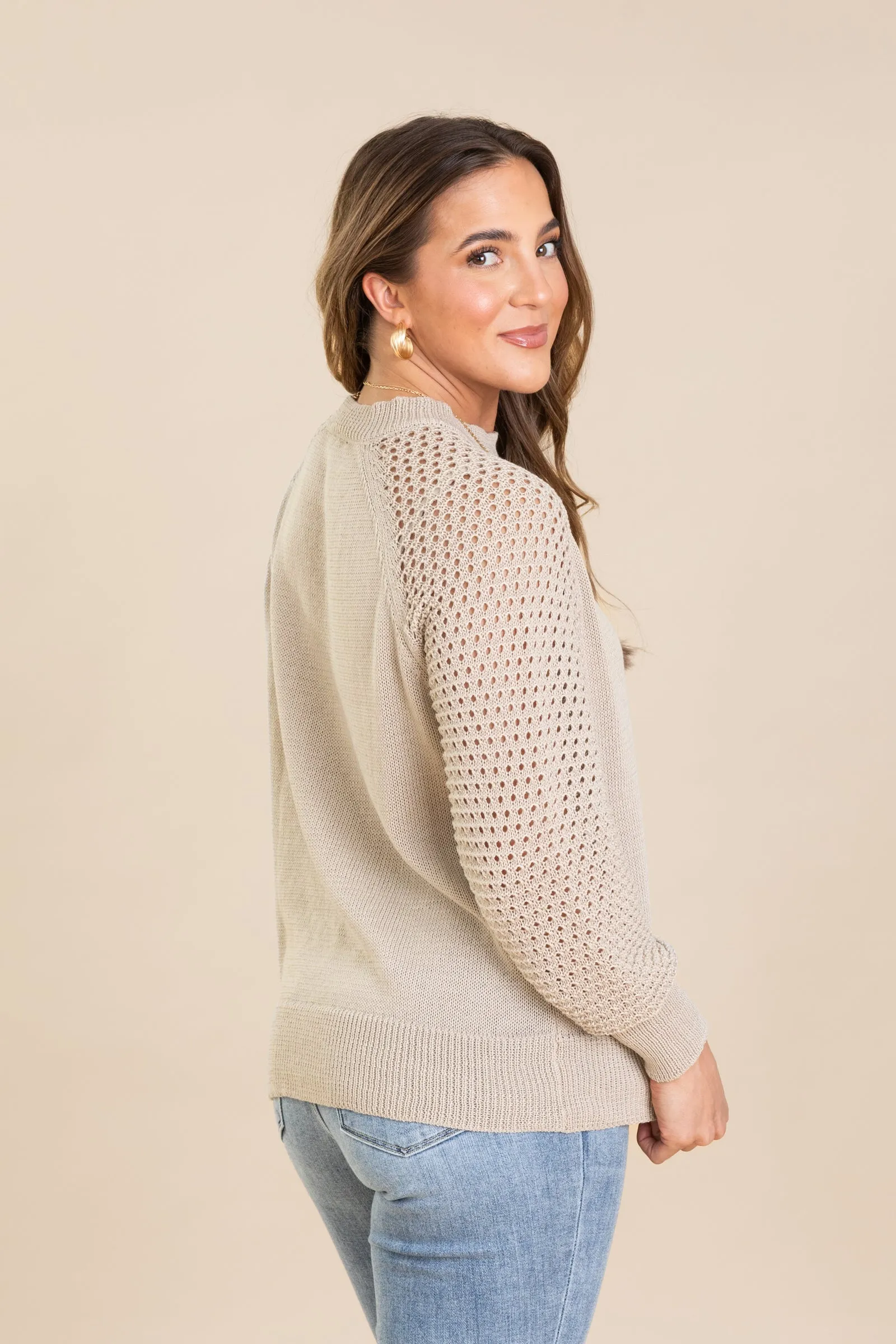 Lightweight Knit Pullover Top With Pointelle
