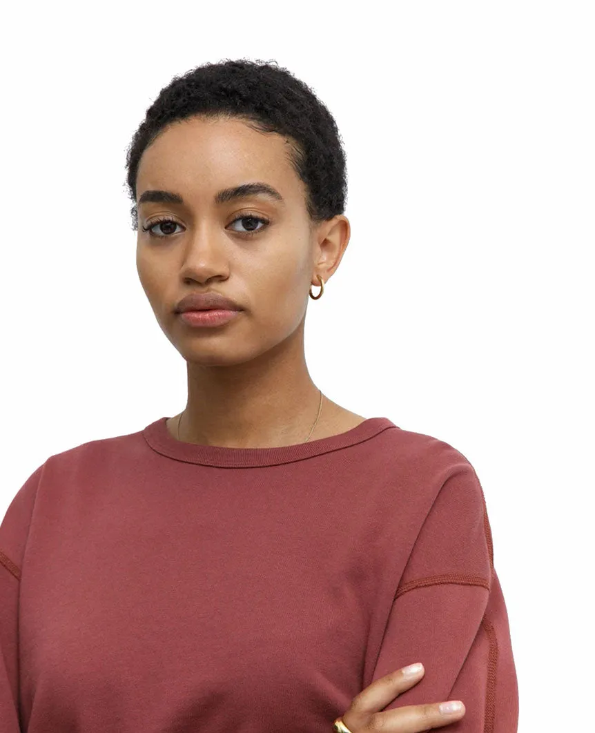 Lightweight Terry Cut-Off Crewneck Womens Russet