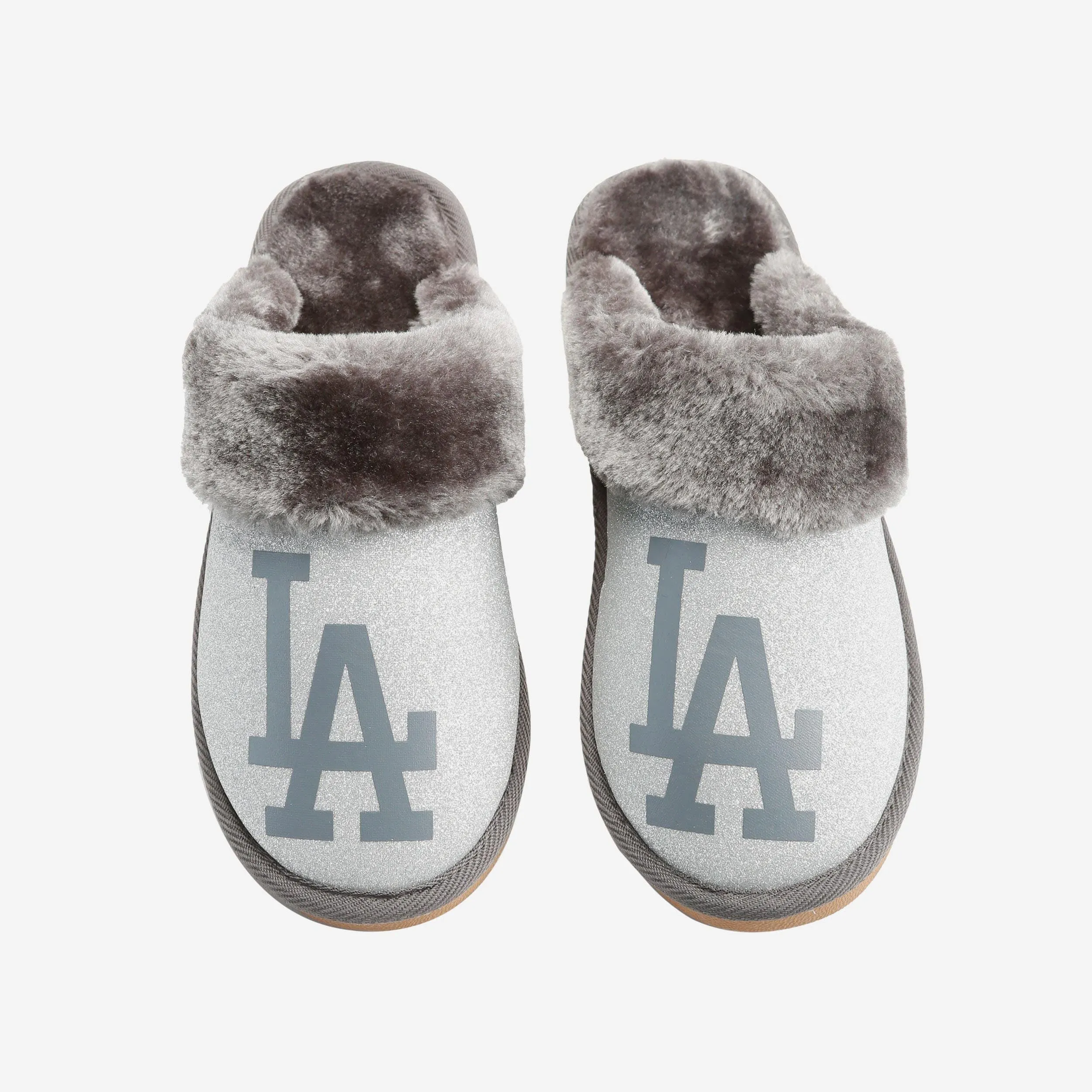 Los Angeles Dodgers Womens Glitter Open Back Fur Moccasin Slipper