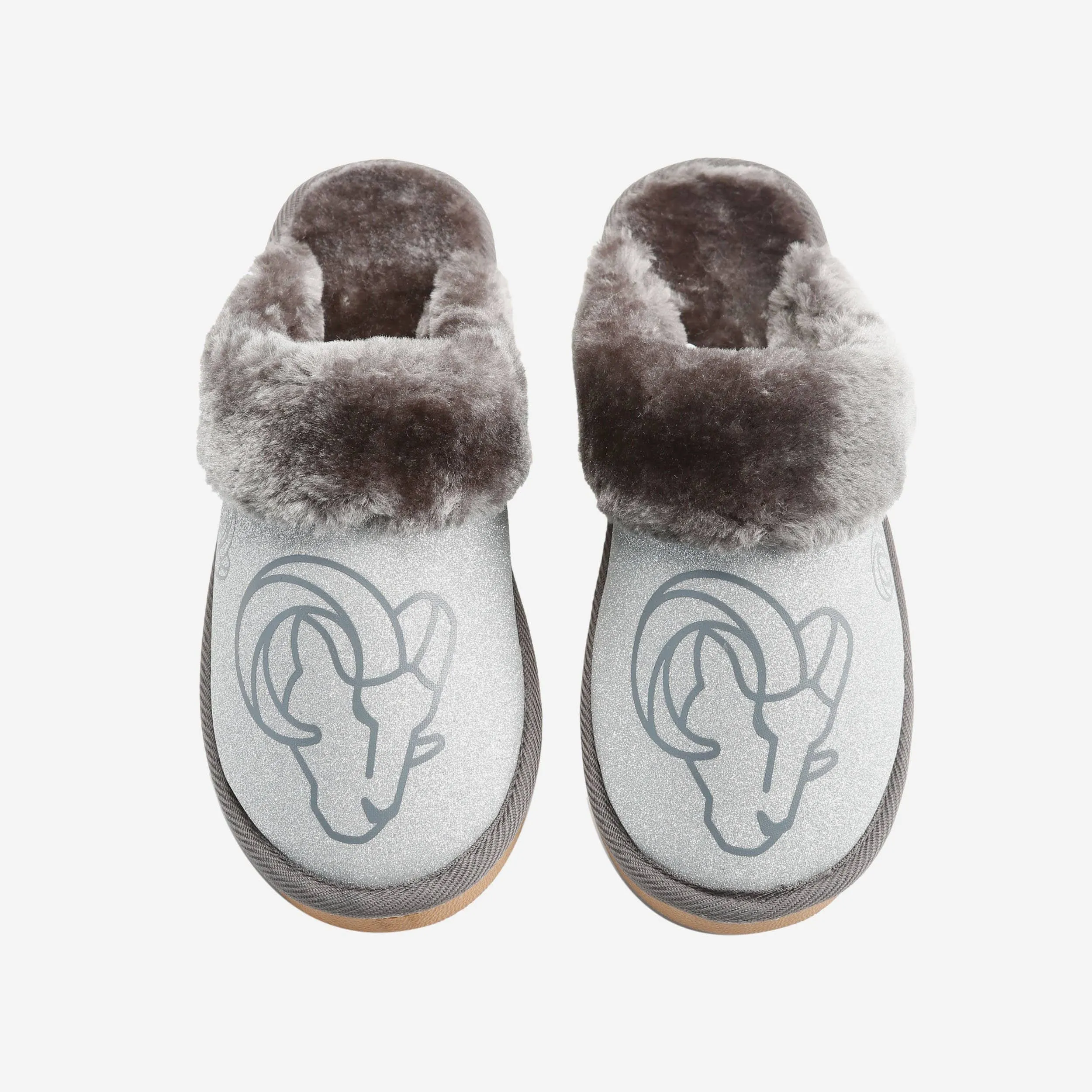 Los Angeles Rams Womens Glitter Open Back Fur Moccasin Slipper