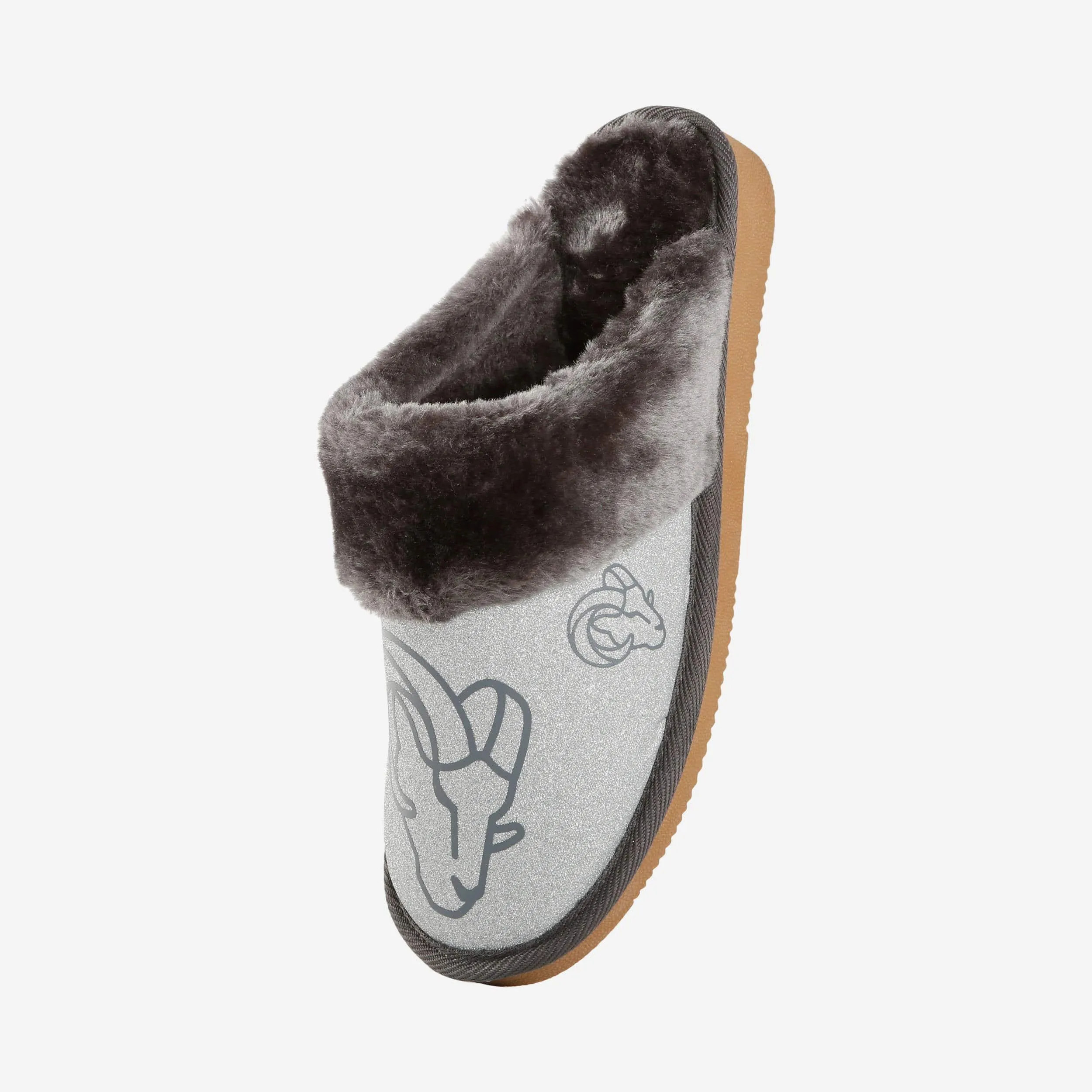 Los Angeles Rams Womens Glitter Open Back Fur Moccasin Slipper