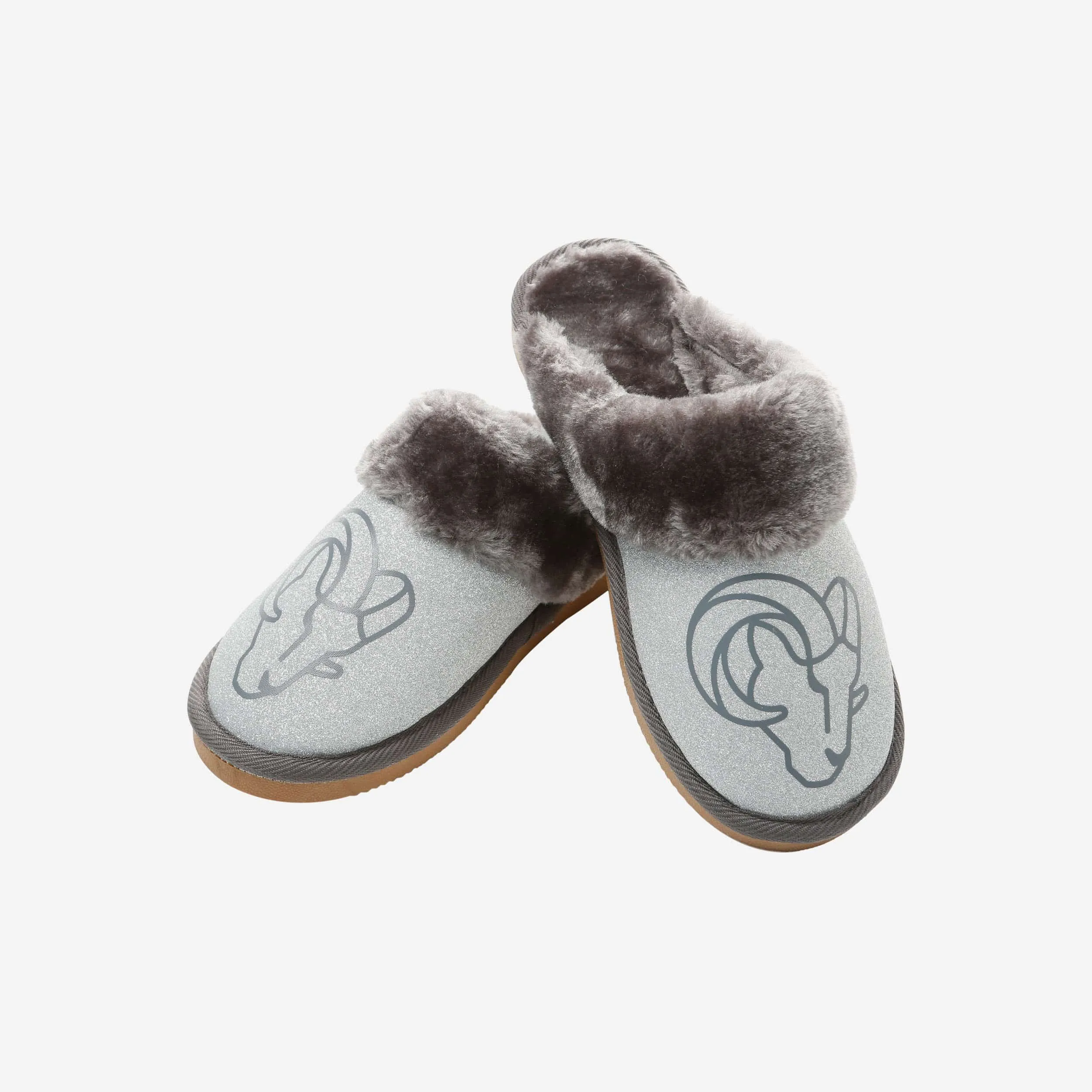 Los Angeles Rams Womens Glitter Open Back Fur Moccasin Slipper
