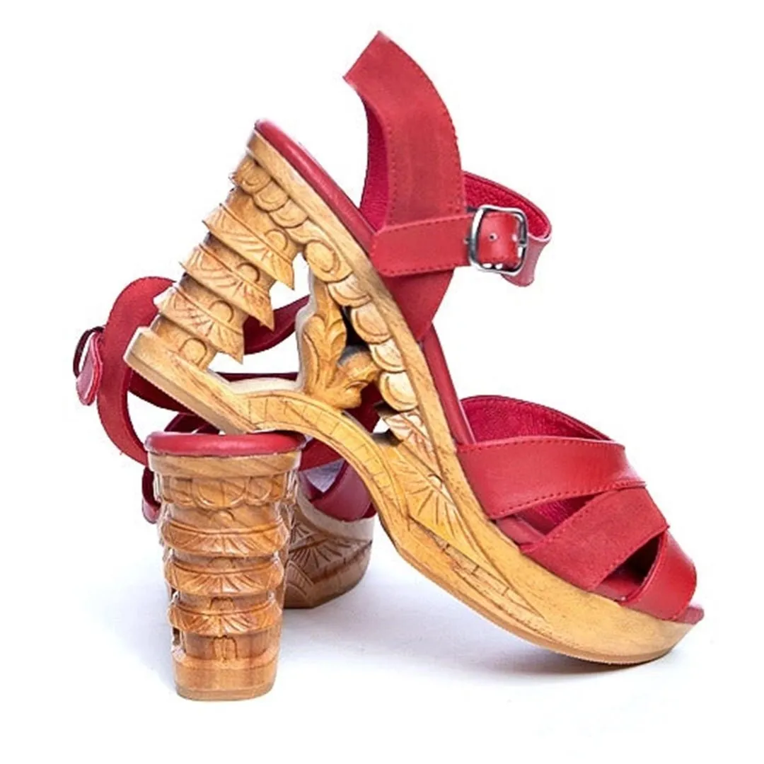 Lucky Lou Shoes Pagoda Red Suede Wedges
