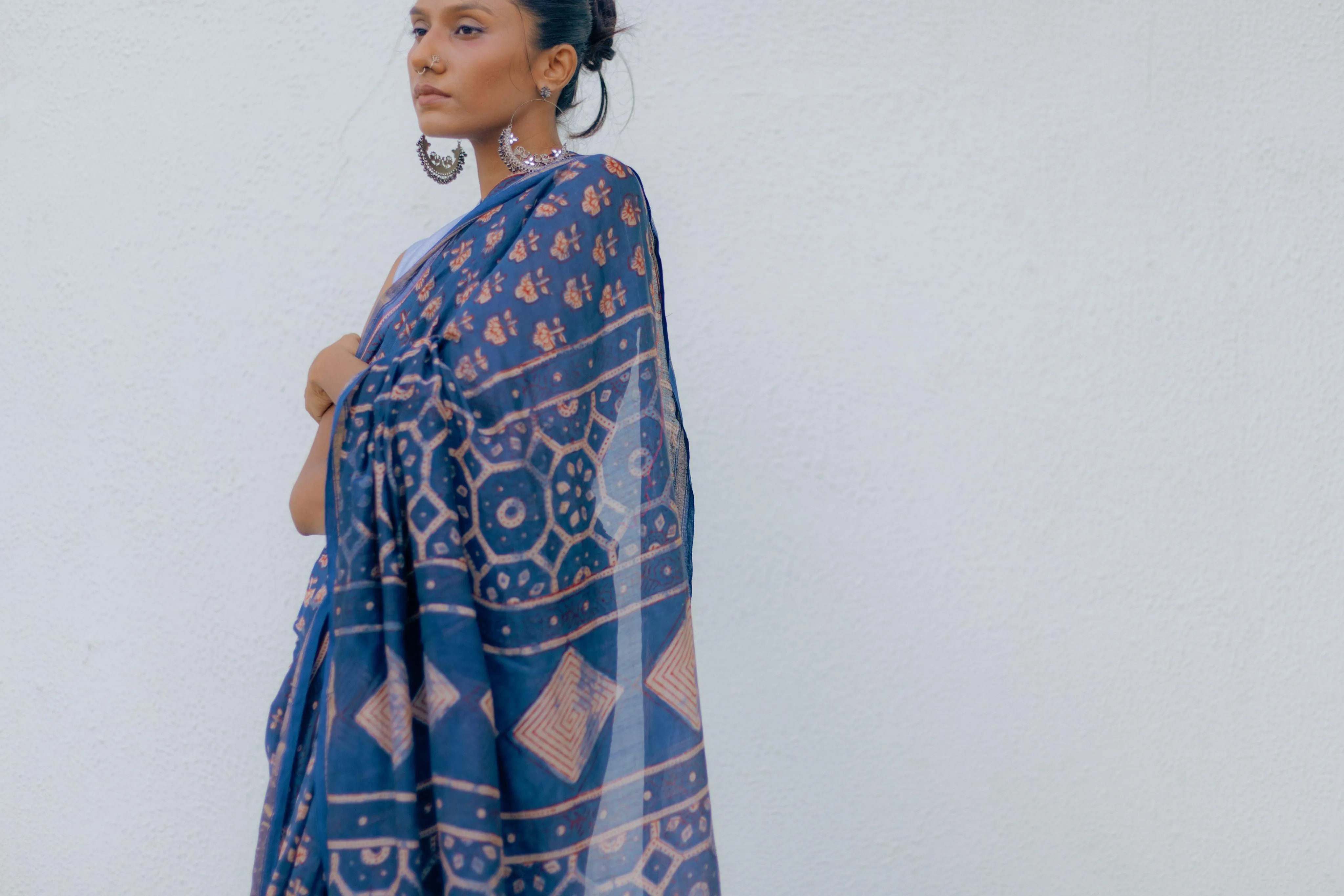 Natural dyed Dabu sarees - Malhar -Pharad Gulab