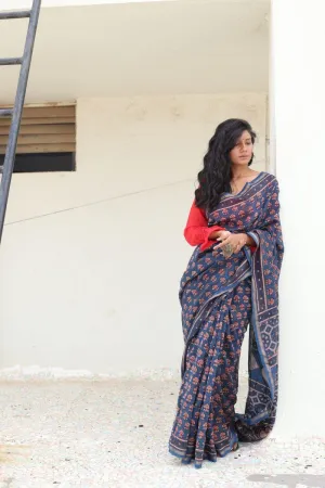 Natural dyed Dabu sarees - Malhar -Pharad Gulab