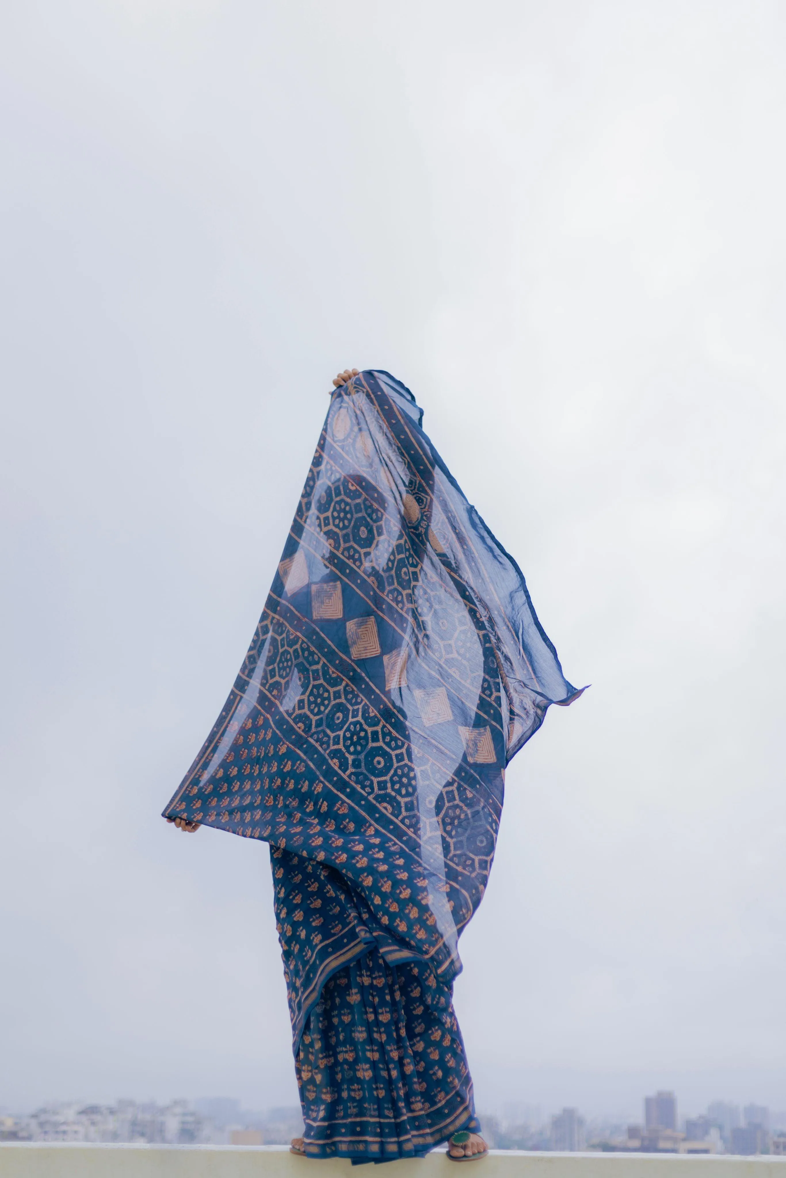 Natural dyed Dabu sarees - Malhar -Pharad Gulab