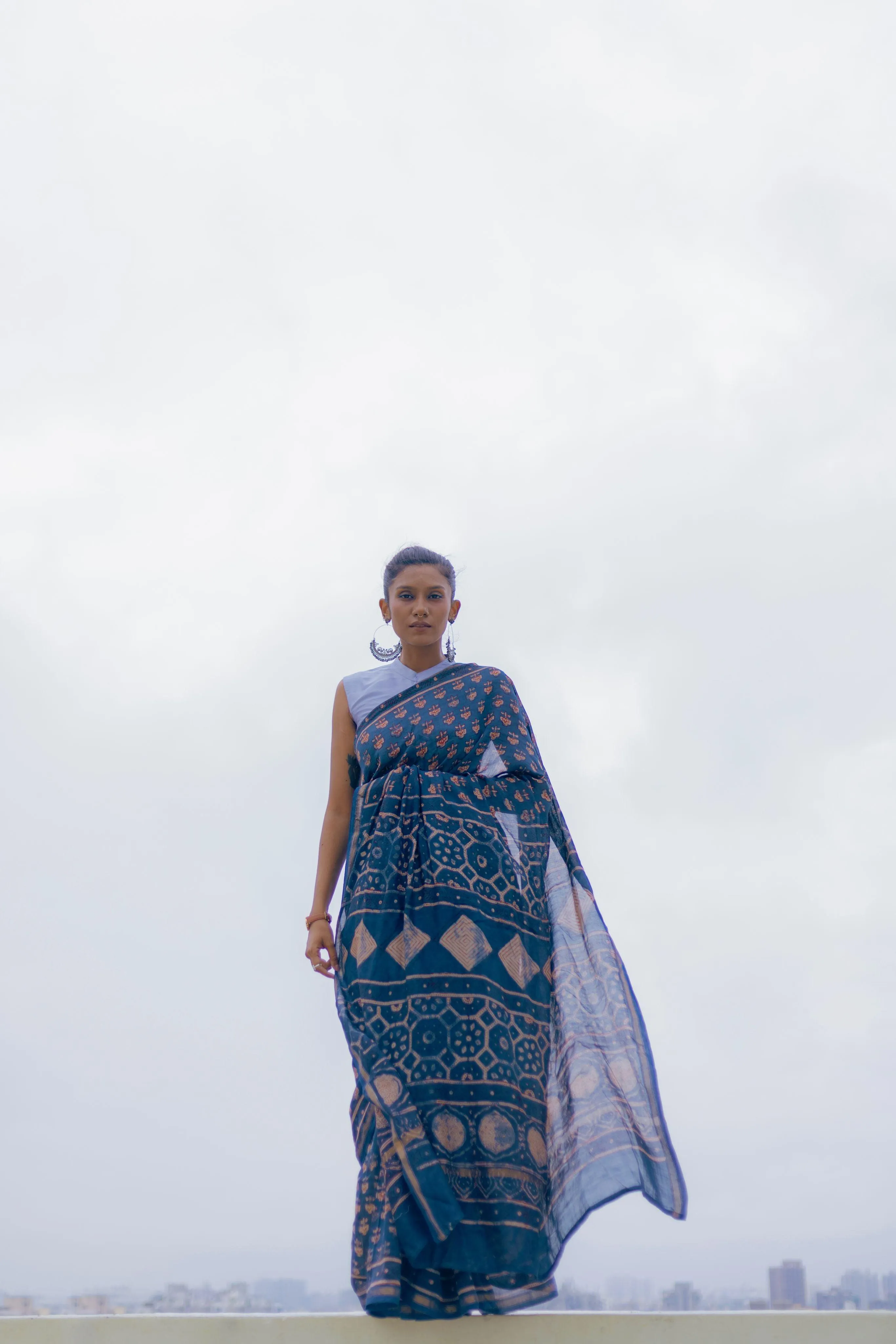Natural dyed Dabu sarees - Malhar -Pharad Gulab