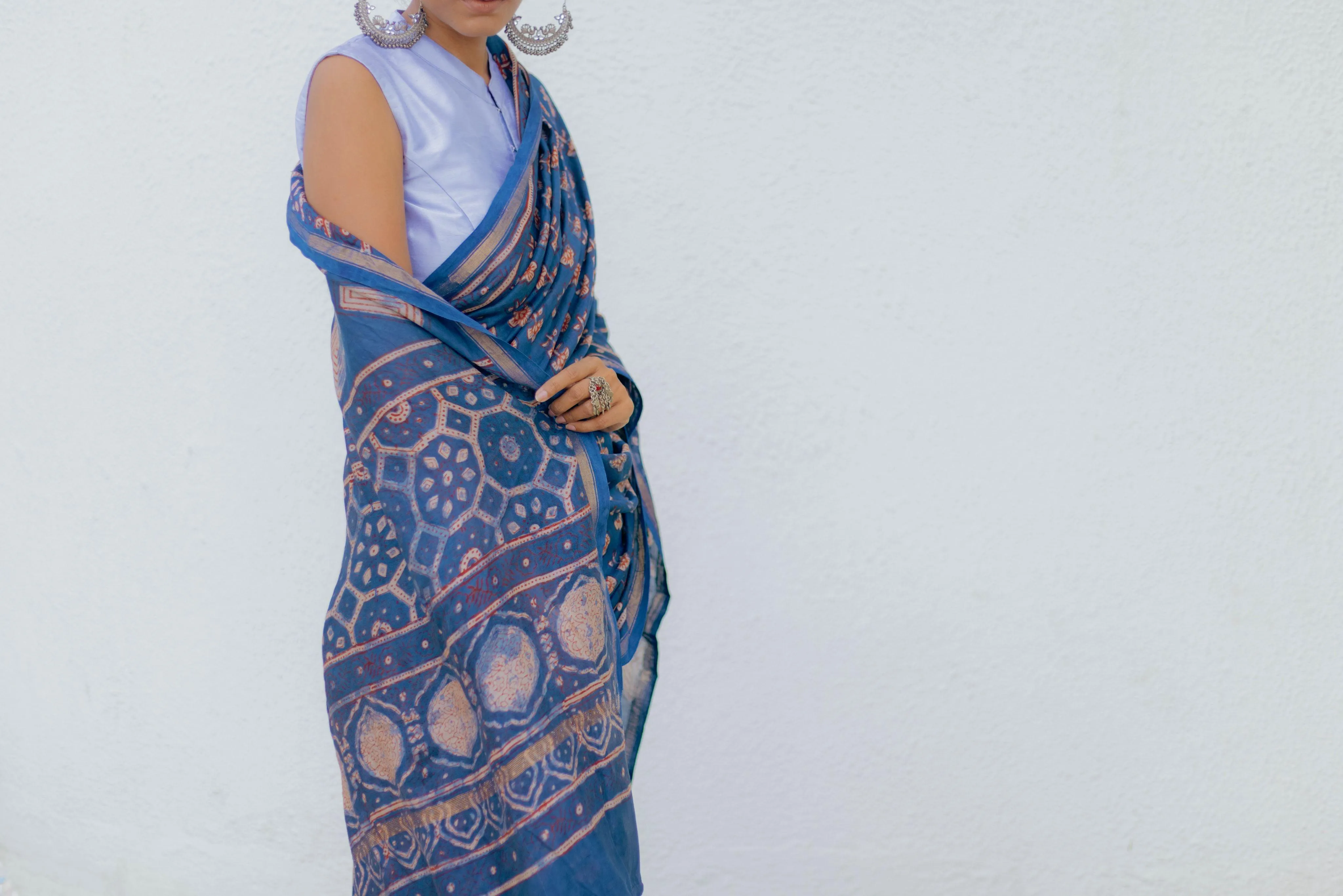 Natural dyed Dabu sarees - Malhar -Pharad Gulab