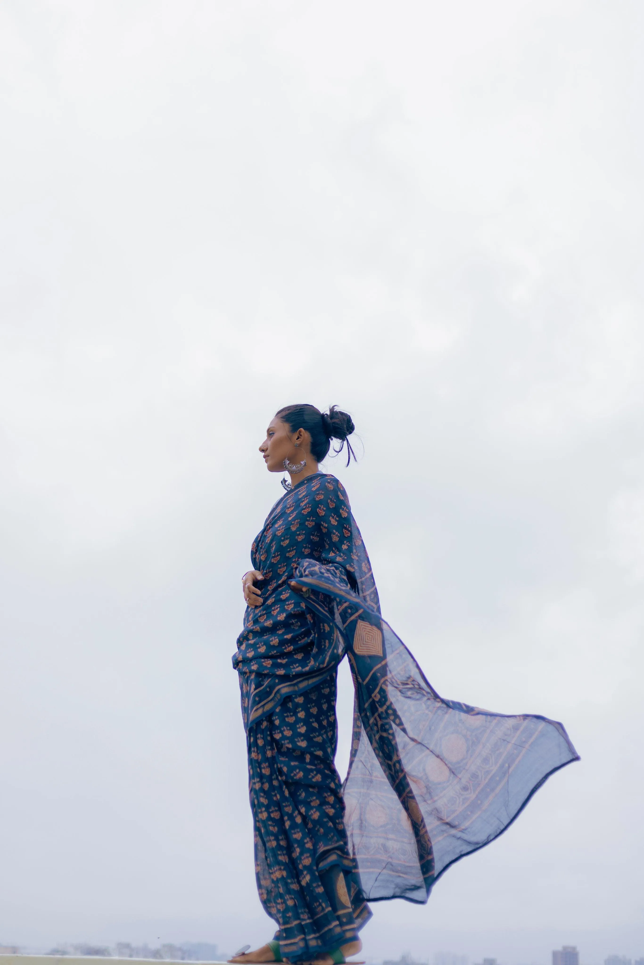 Natural dyed Dabu sarees - Malhar -Pharad Gulab