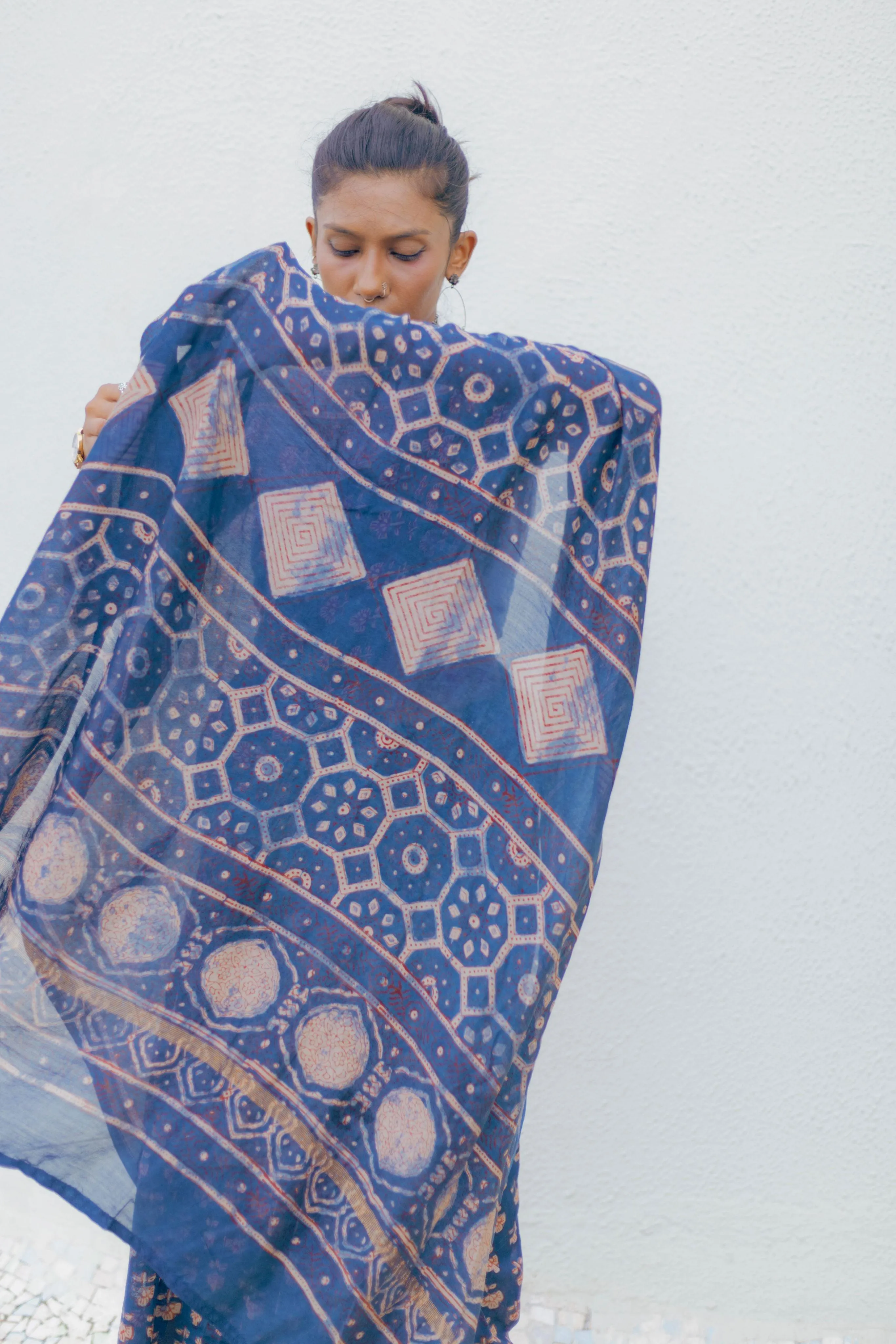 Natural dyed Dabu sarees - Malhar -Pharad Gulab