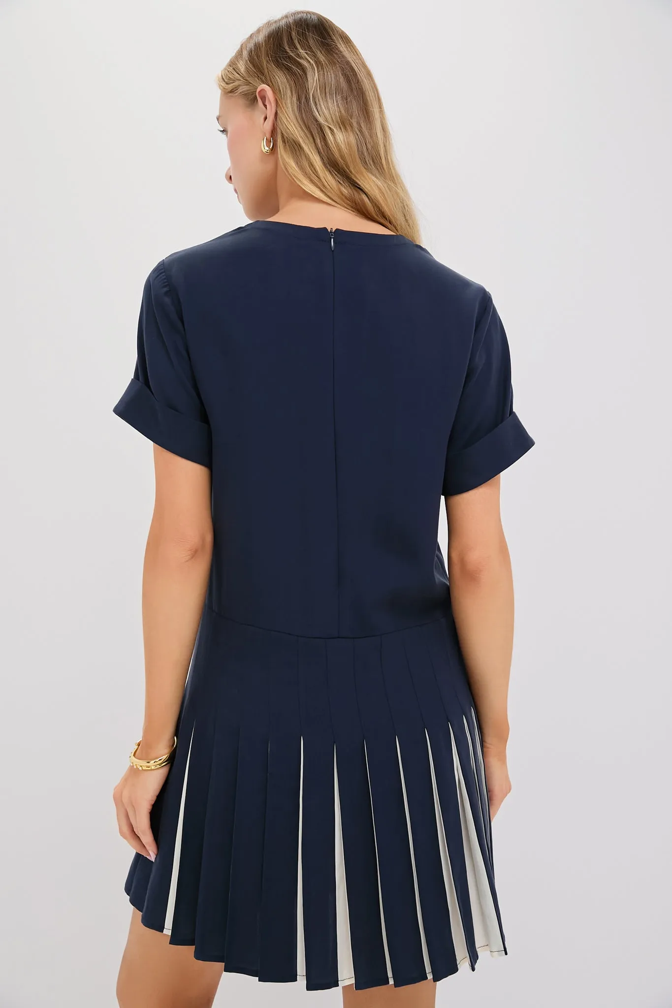 Navy Pleated Liza Dress