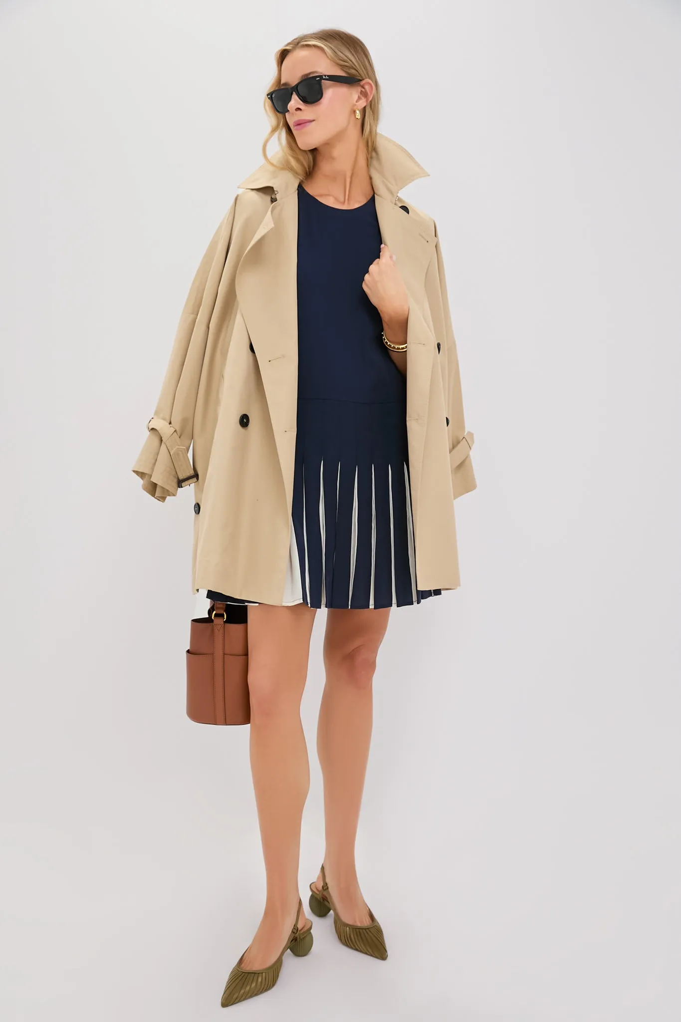 Navy Pleated Liza Dress