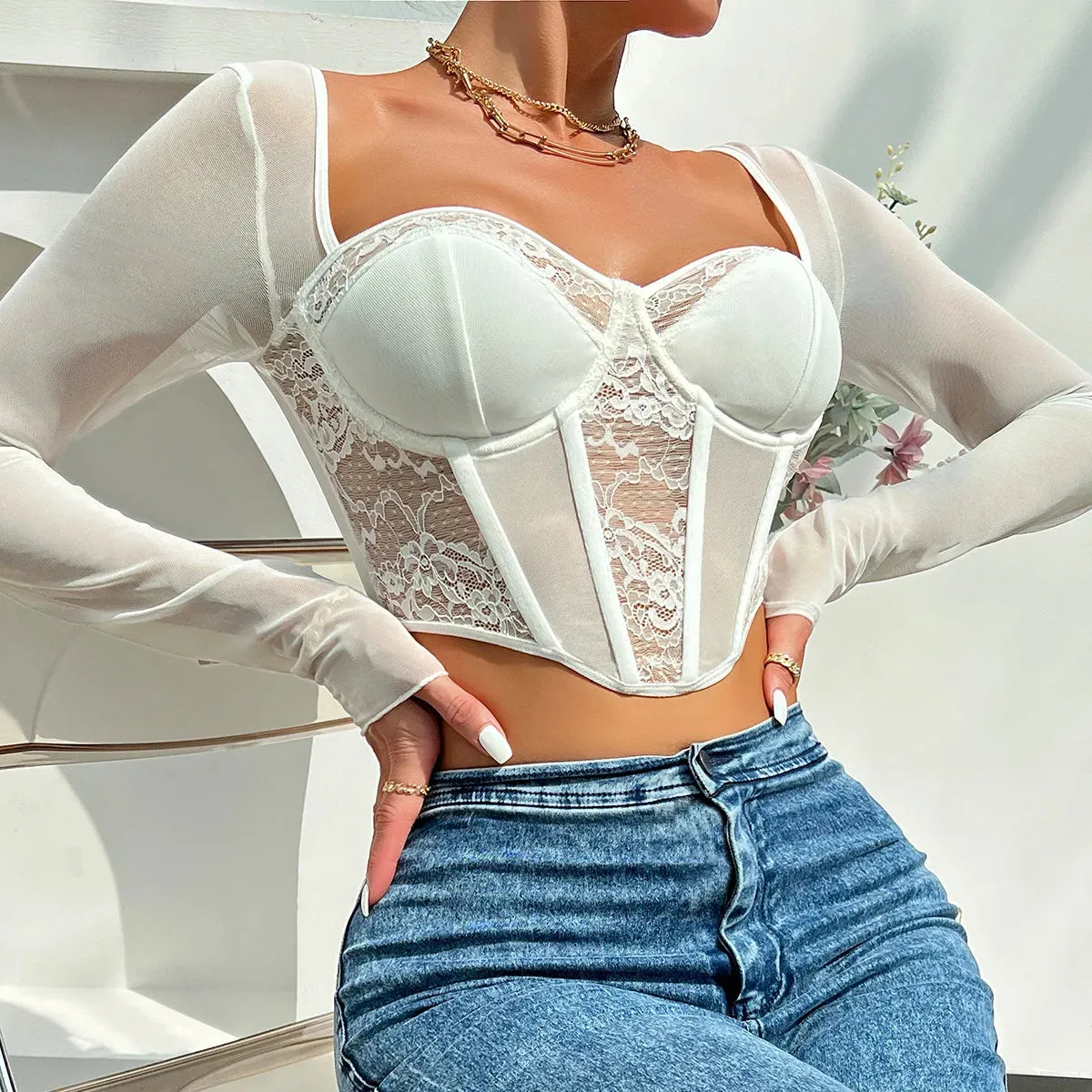 Obsidian Phoenix Women's Luxury V-Neck Mesh Crop Top