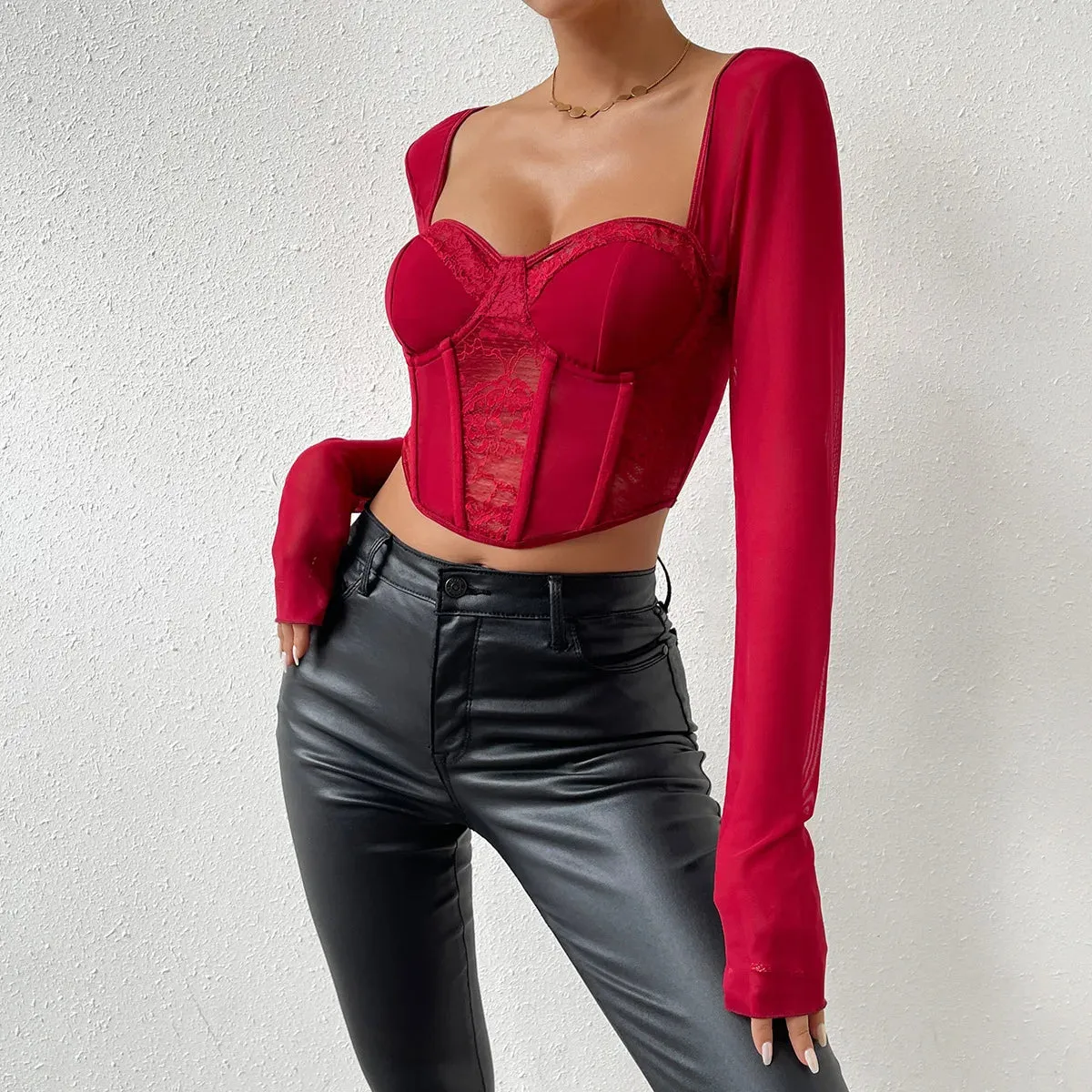 Obsidian Phoenix Women's Luxury V-Neck Mesh Crop Top