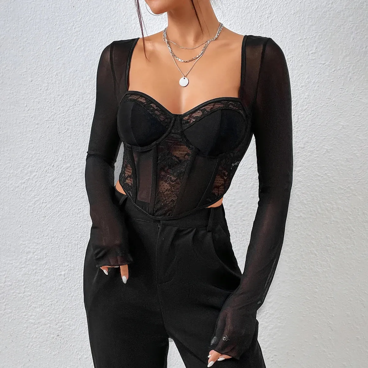 Obsidian Phoenix Women's Luxury V-Neck Mesh Crop Top