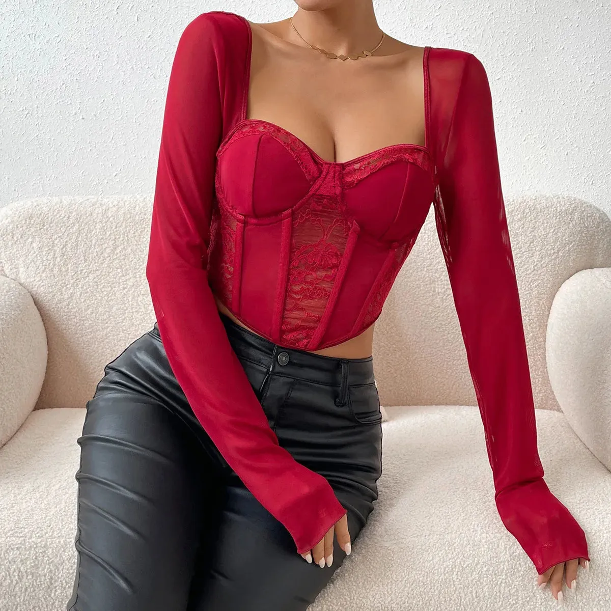 Obsidian Phoenix Women's Luxury V-Neck Mesh Crop Top