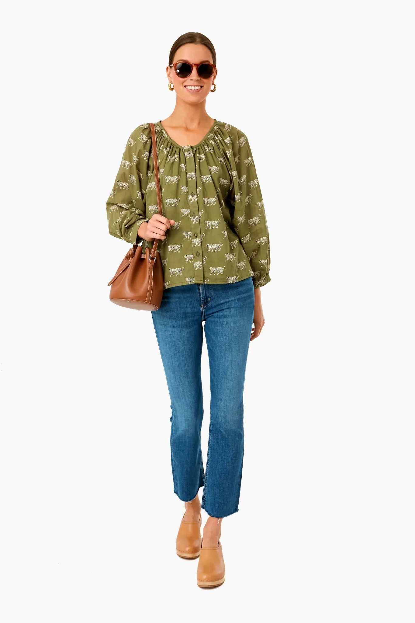 Olive Cheetah Organic Frances Blouse