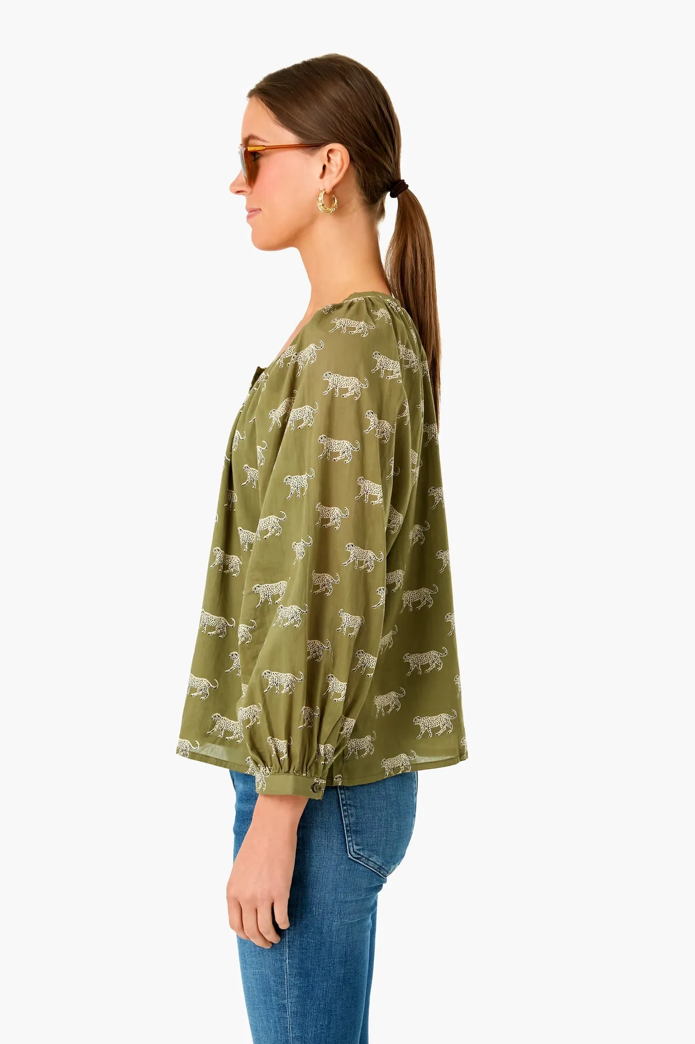 Olive Cheetah Organic Frances Blouse