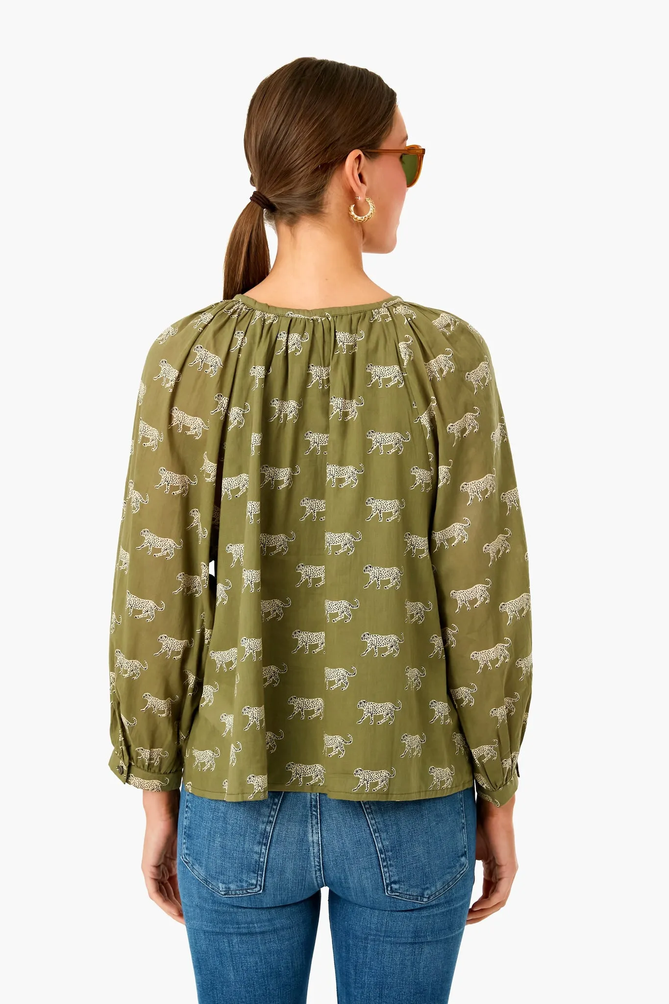 Olive Cheetah Organic Frances Blouse