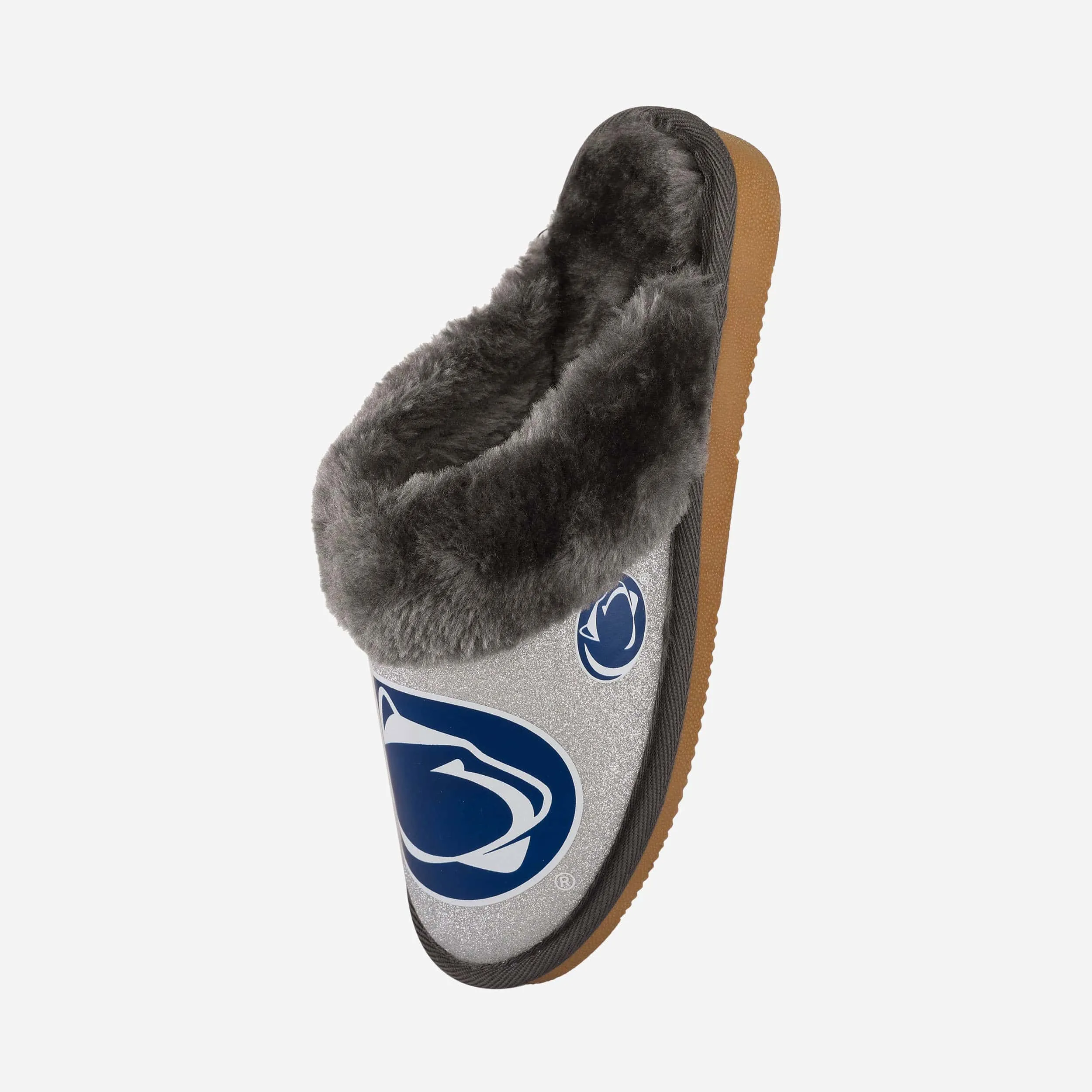 Penn State Nittany Lions Womens Glitter Open Back Fur Moccasin Slipper