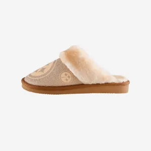 Pittsburgh Steelers Womens Glitter Open Back Fur Moccasin Slipper