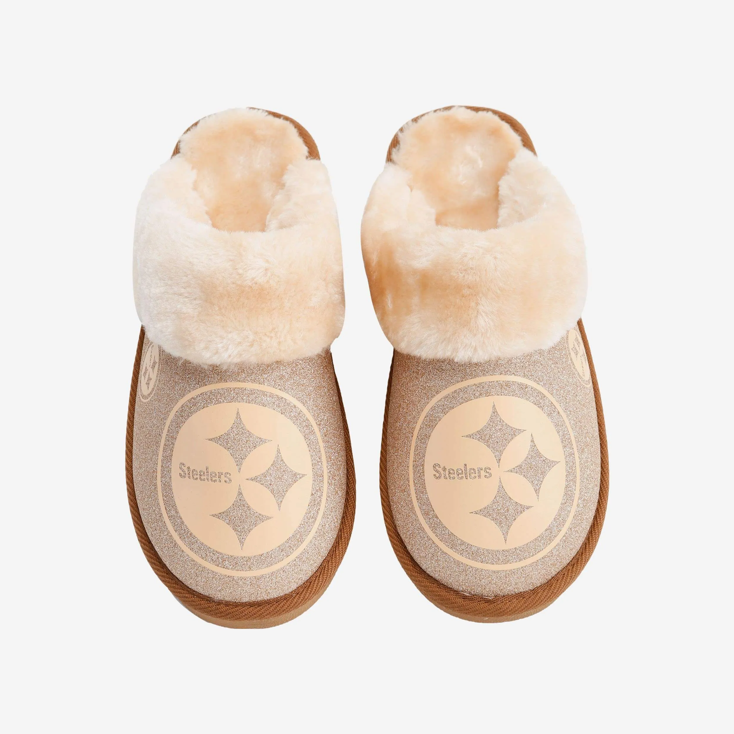 Pittsburgh Steelers Womens Glitter Open Back Fur Moccasin Slipper