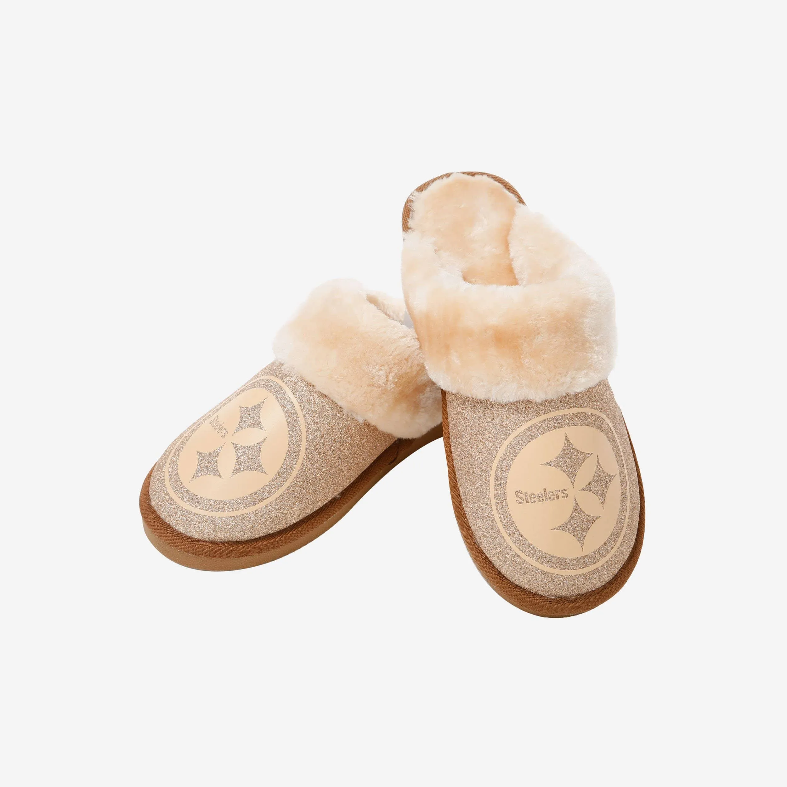 Pittsburgh Steelers Womens Glitter Open Back Fur Moccasin Slipper