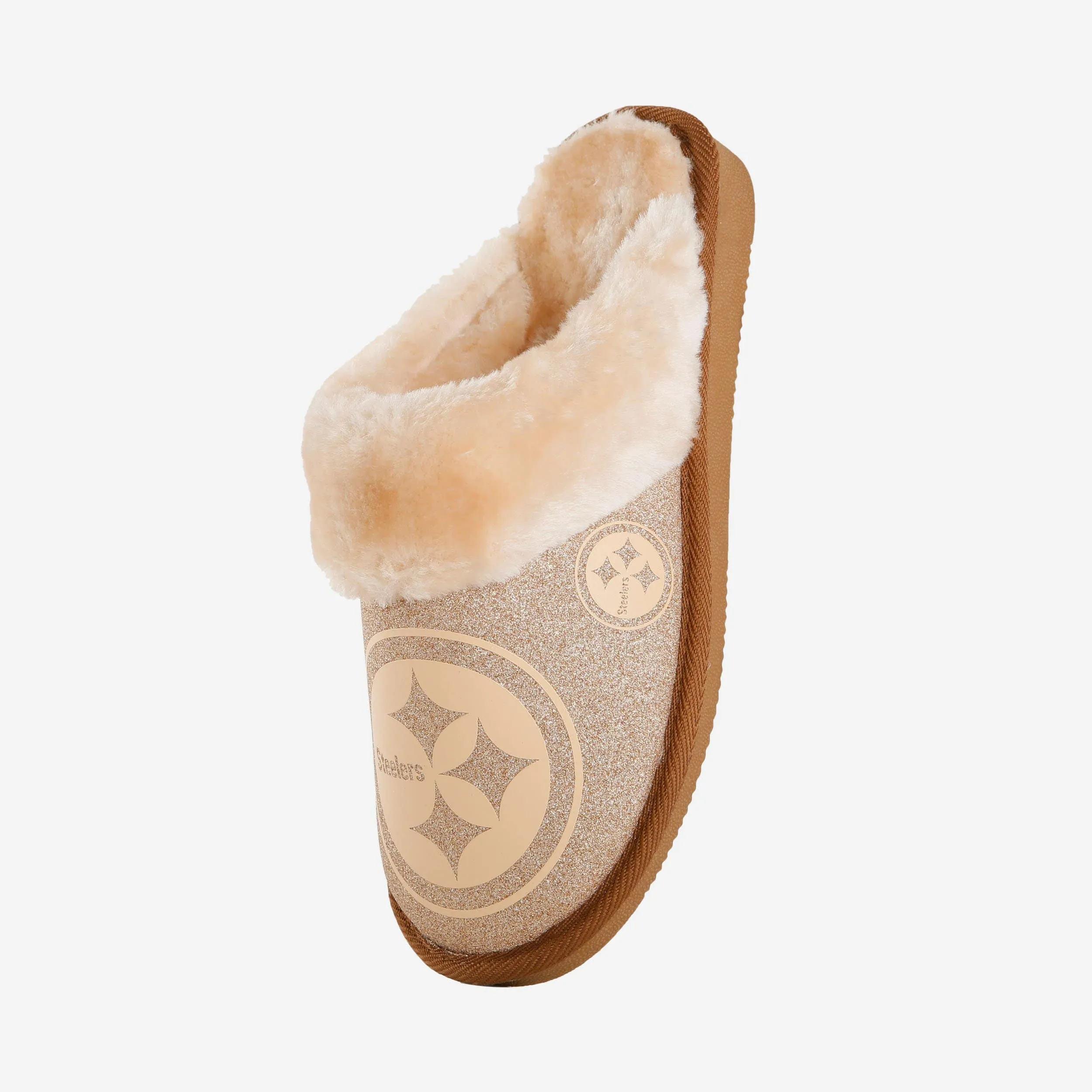 Pittsburgh Steelers Womens Glitter Open Back Fur Moccasin Slipper