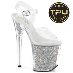 Pleaser Flamingo-808PREM-RSI-Clear/Clear-Silver-Size 6-Clearance
