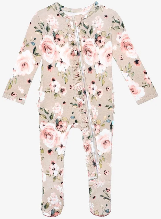 Posh Peanut Sienna Floral Ruffled Zippered Footie