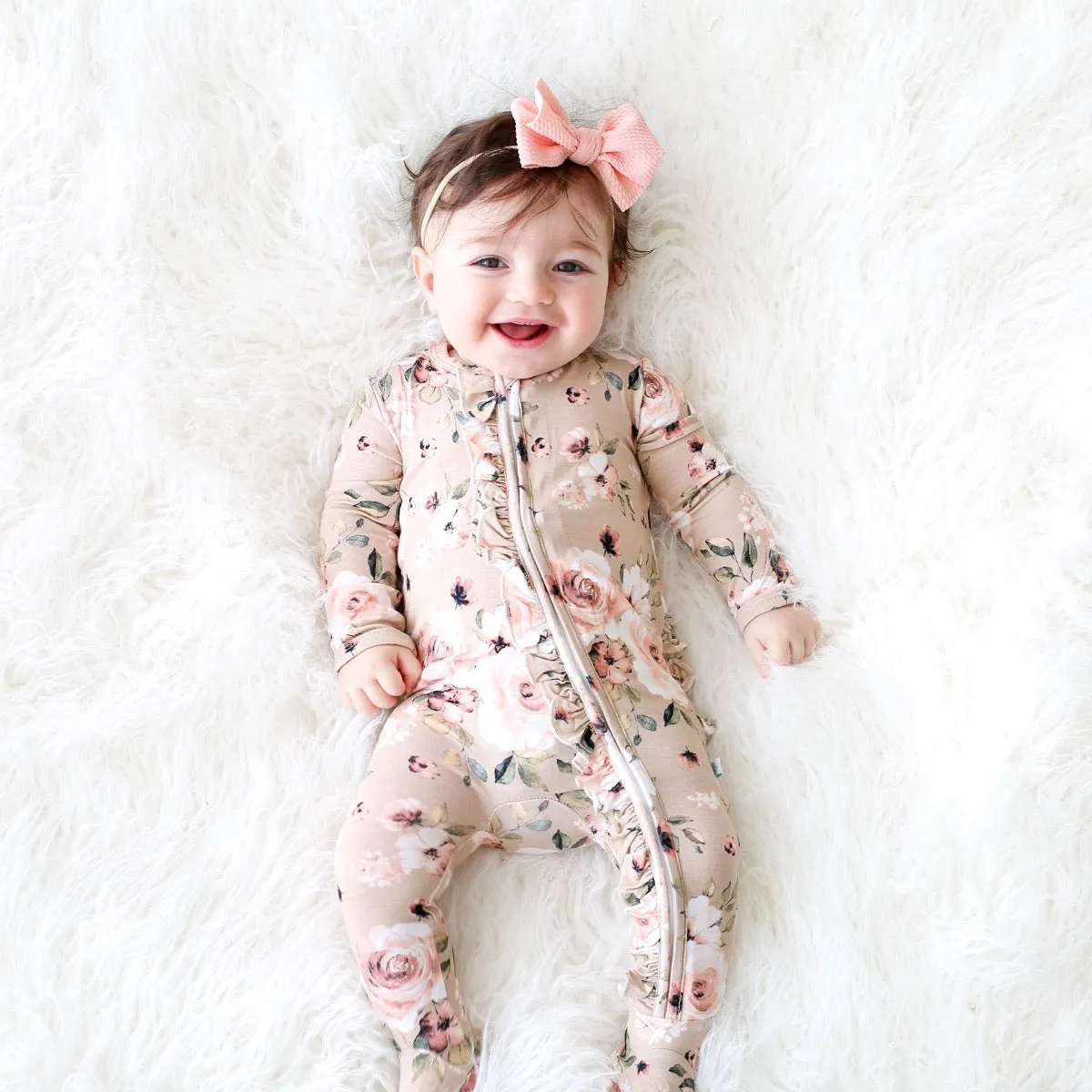 Posh Peanut Sienna Floral Ruffled Zippered Footie