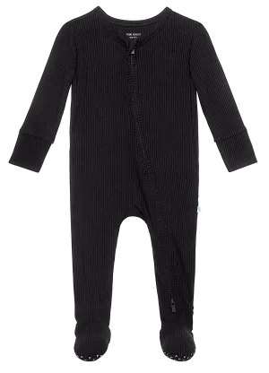 Posh Peanut Solid Ribbed Black Footie with Zipper