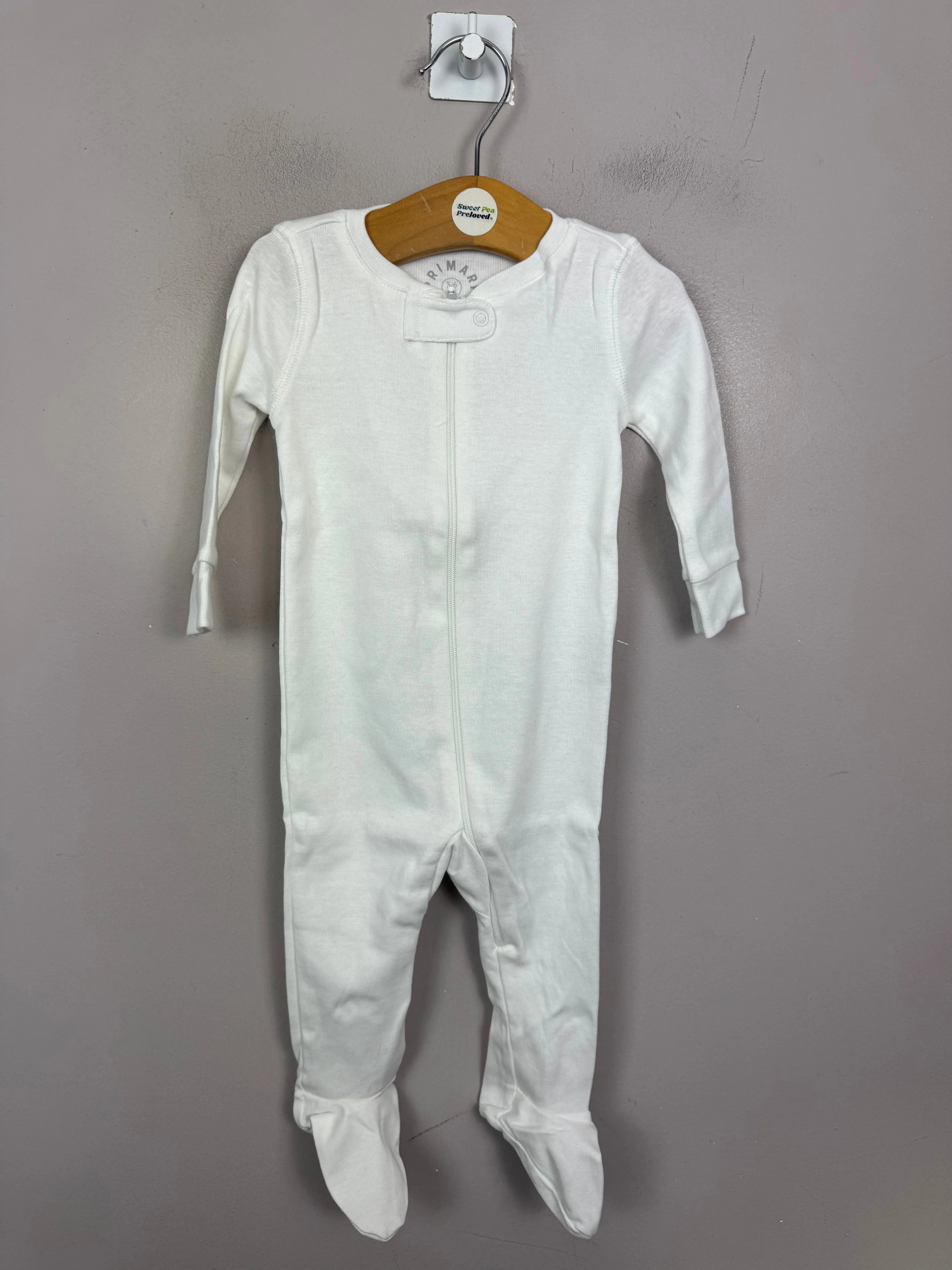 Primary Organic Sleepsuit - Plain dye, White (New) ages 0-3m to 18-24m