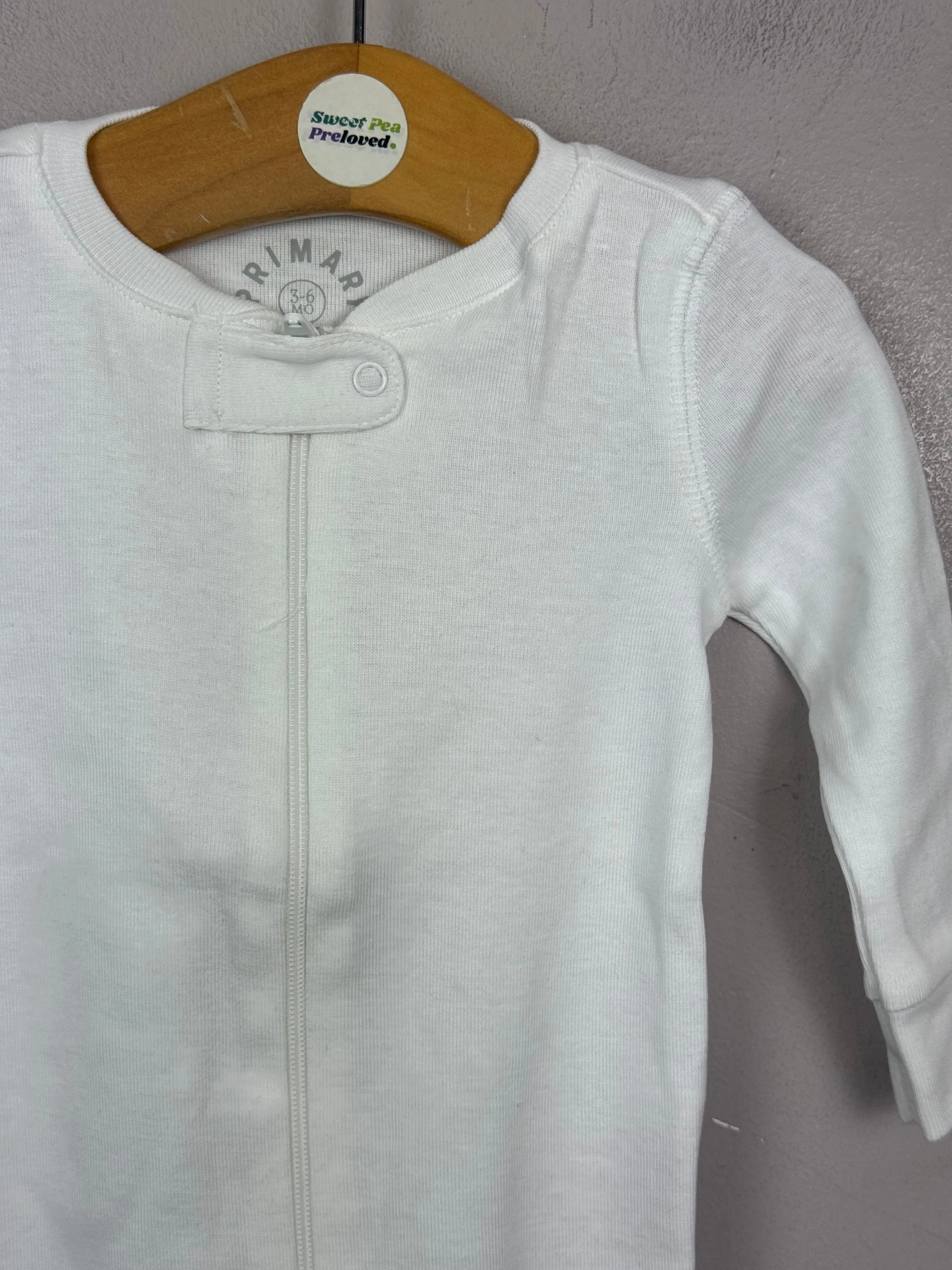 Primary Organic Sleepsuit - Plain dye, White (New) ages 0-3m to 18-24m